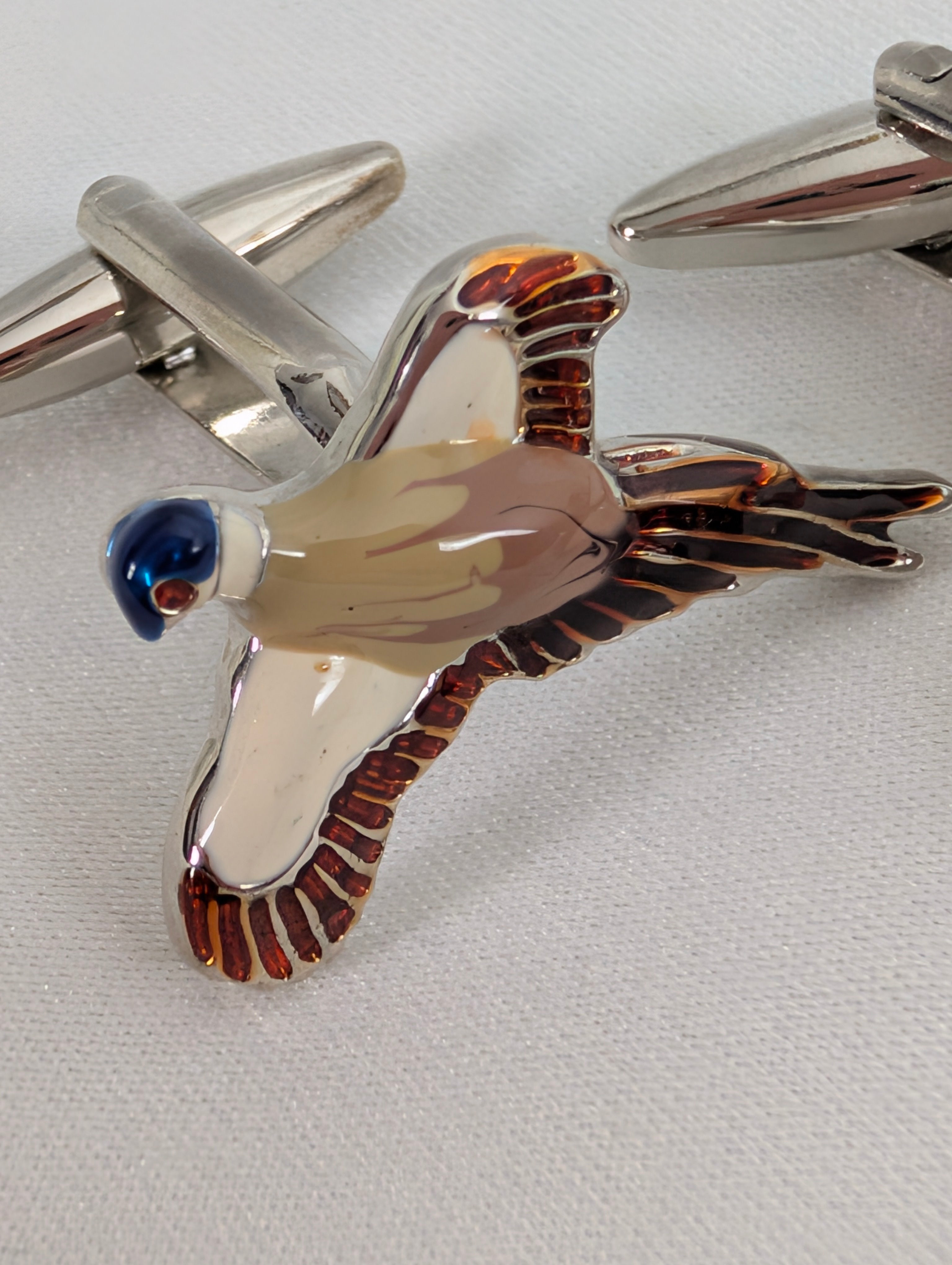 Vintage Enamel Flying Pheasant Cufflinks, Silver Tone Game Bird Country Gent Cuff Links, Countryside Hunting Shooting Mens Gift, Formal Wear