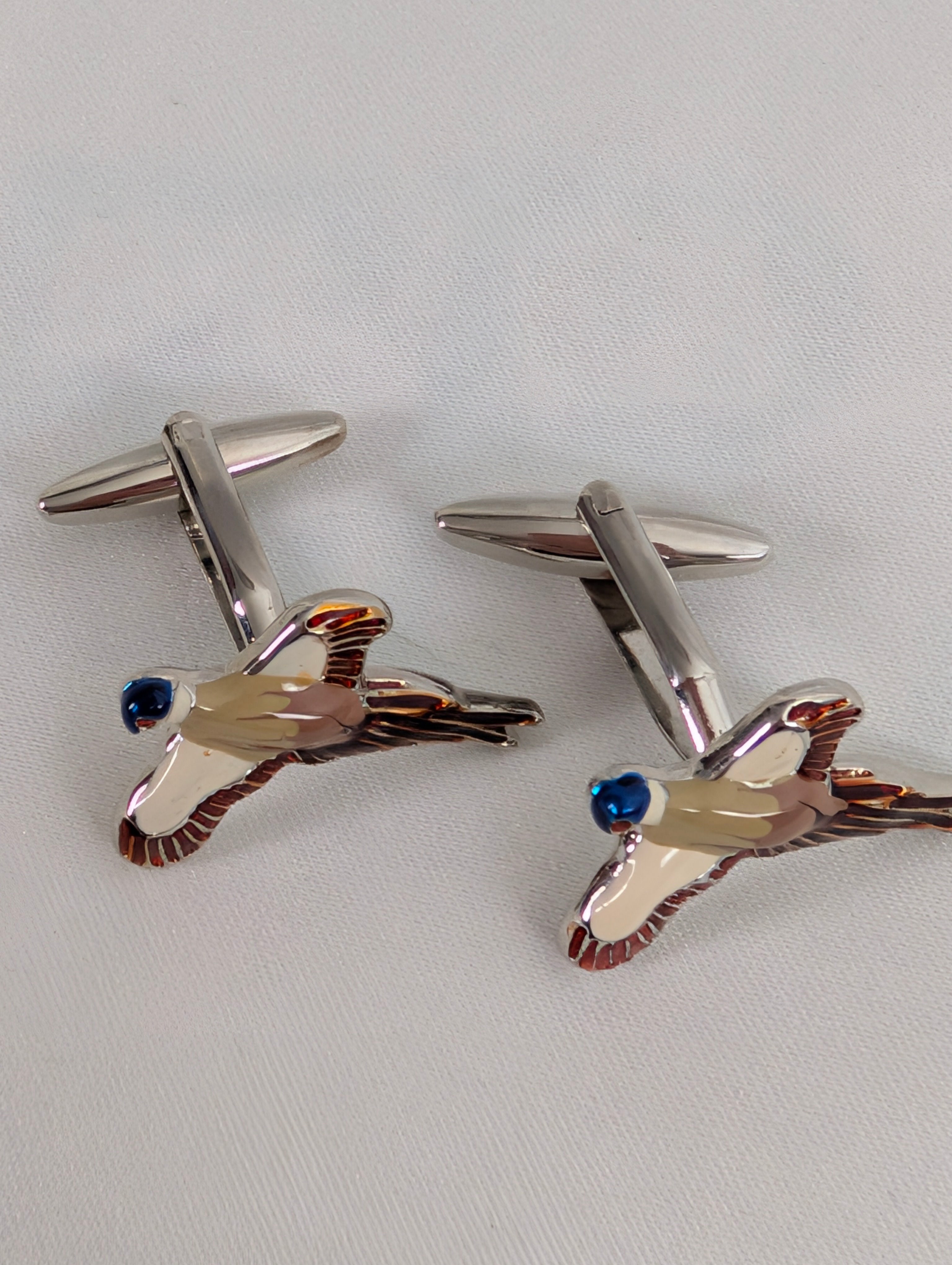 Vintage Enamel Flying Pheasant Cufflinks, Silver Tone Game Bird Country Gent Cuff Links, Countryside Hunting Shooting Mens Gift, Formal Wear