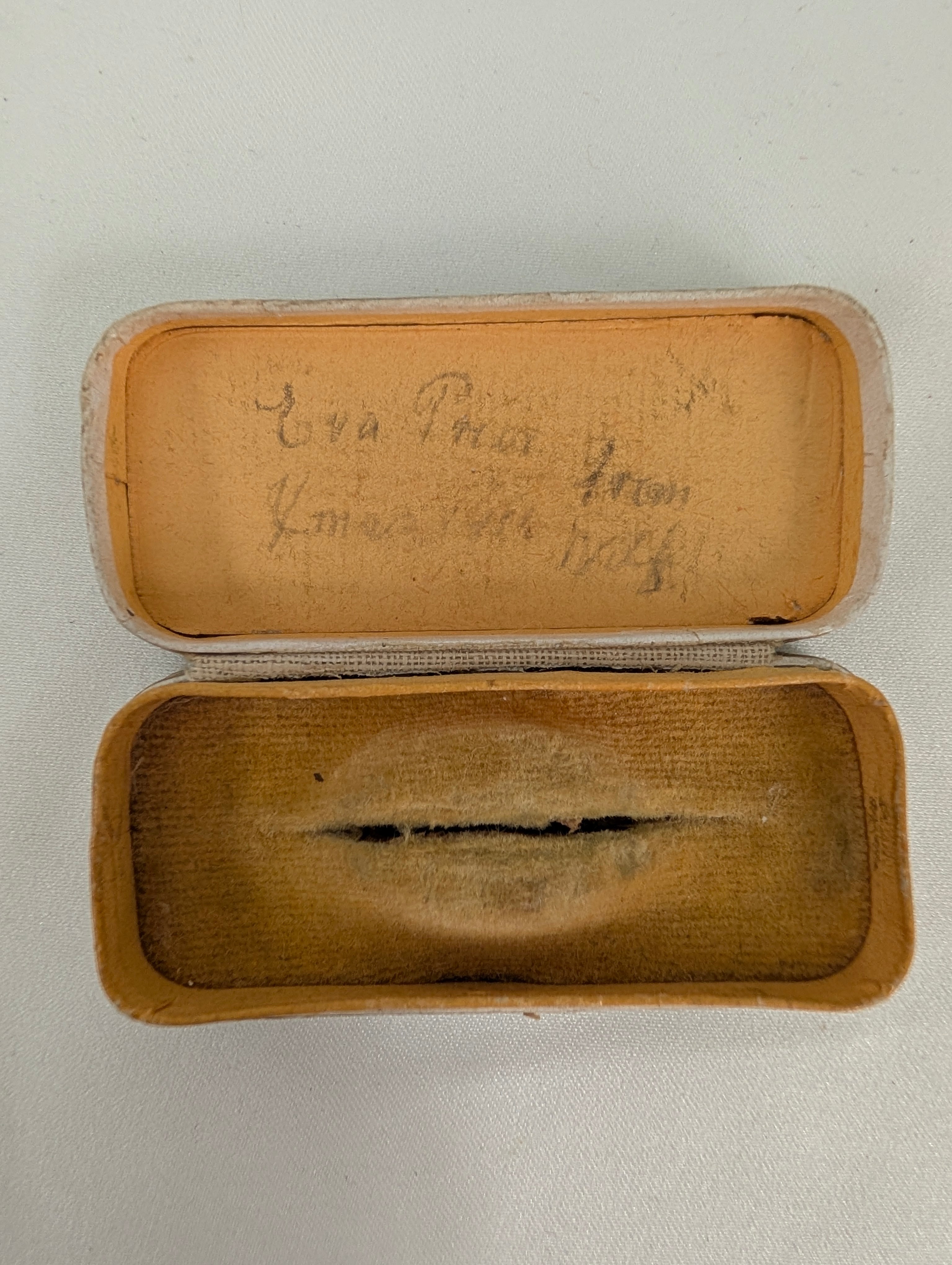 Antique 1904 Jewellery Box, Edwardian Brooch Presentation Case, Textured Cardboard Velvet Bar Pin Box, Dated Christmas Gift Keepsake Box