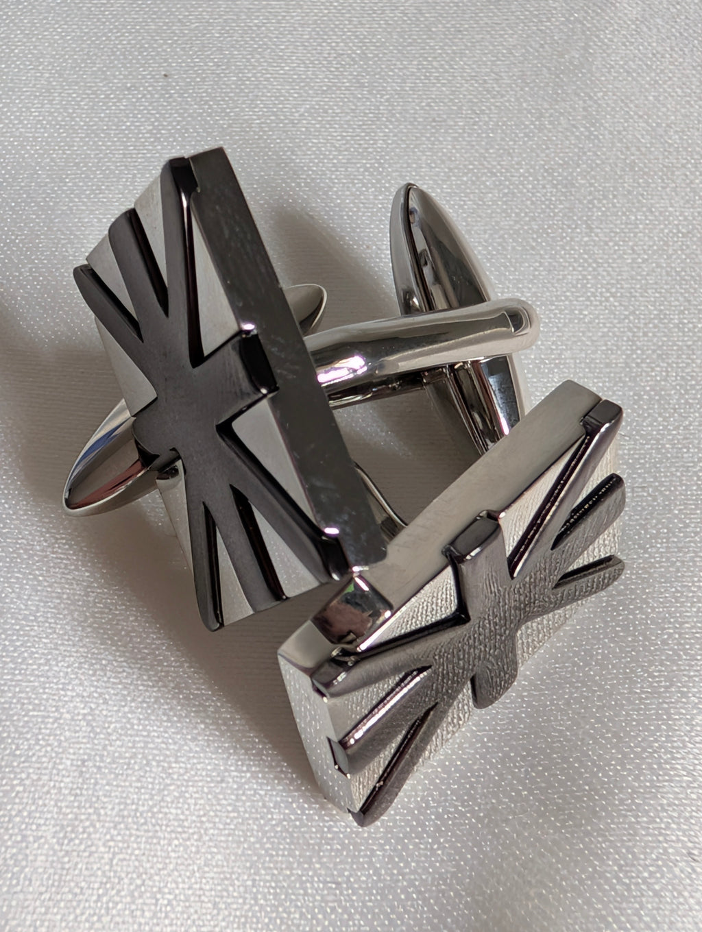 Silver Union Jack Cufflinks, British Flag Gunmetal Cuff Links, Modern Mens Formal Suit Accessories