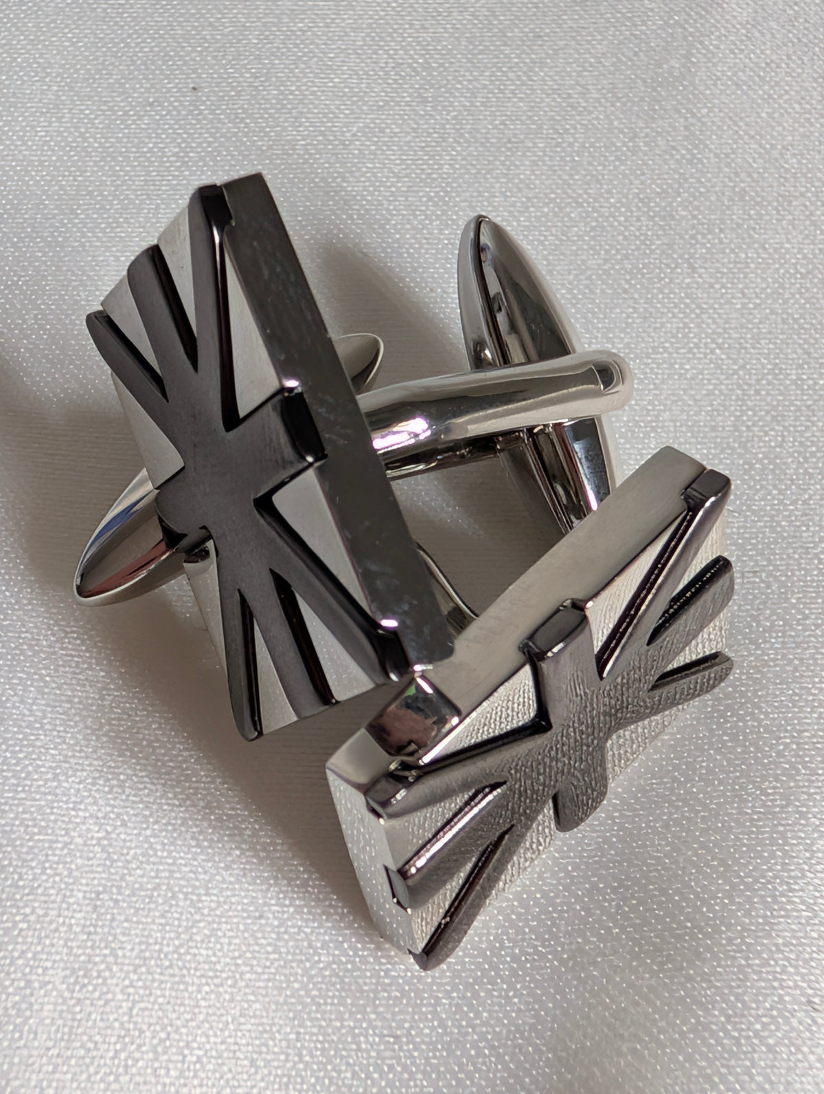 Silver Union Jack Cufflinks, British Flag Gunmetal Cuff Links, Modern Mens Formal Suit Accessories