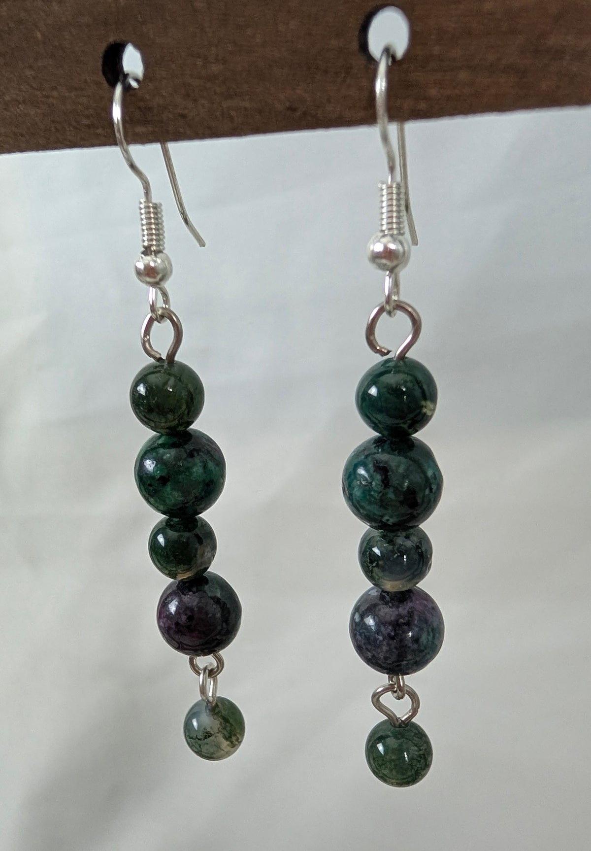 Ruby Zoisite Beaded Drop Earrings, Natural Green & Purple Gemstone Dangle Earrings, Handmade Long Bohemian Jewellery, Earthy Statement Gift