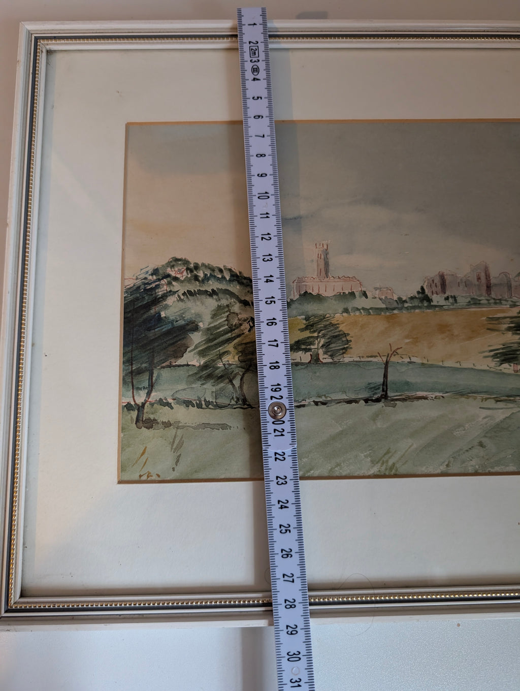 Vintage Original Landscape Watercolour Painting, Framed English Countryside Abbey Ruins Wall Art, 36cm x 30cm