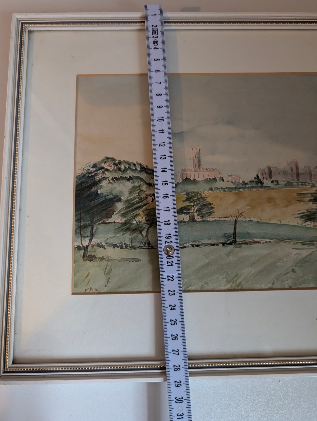 Vintage Original Landscape Watercolour Painting, Framed English Countryside Abbey Ruins Wall Art, 36cm x 30cm