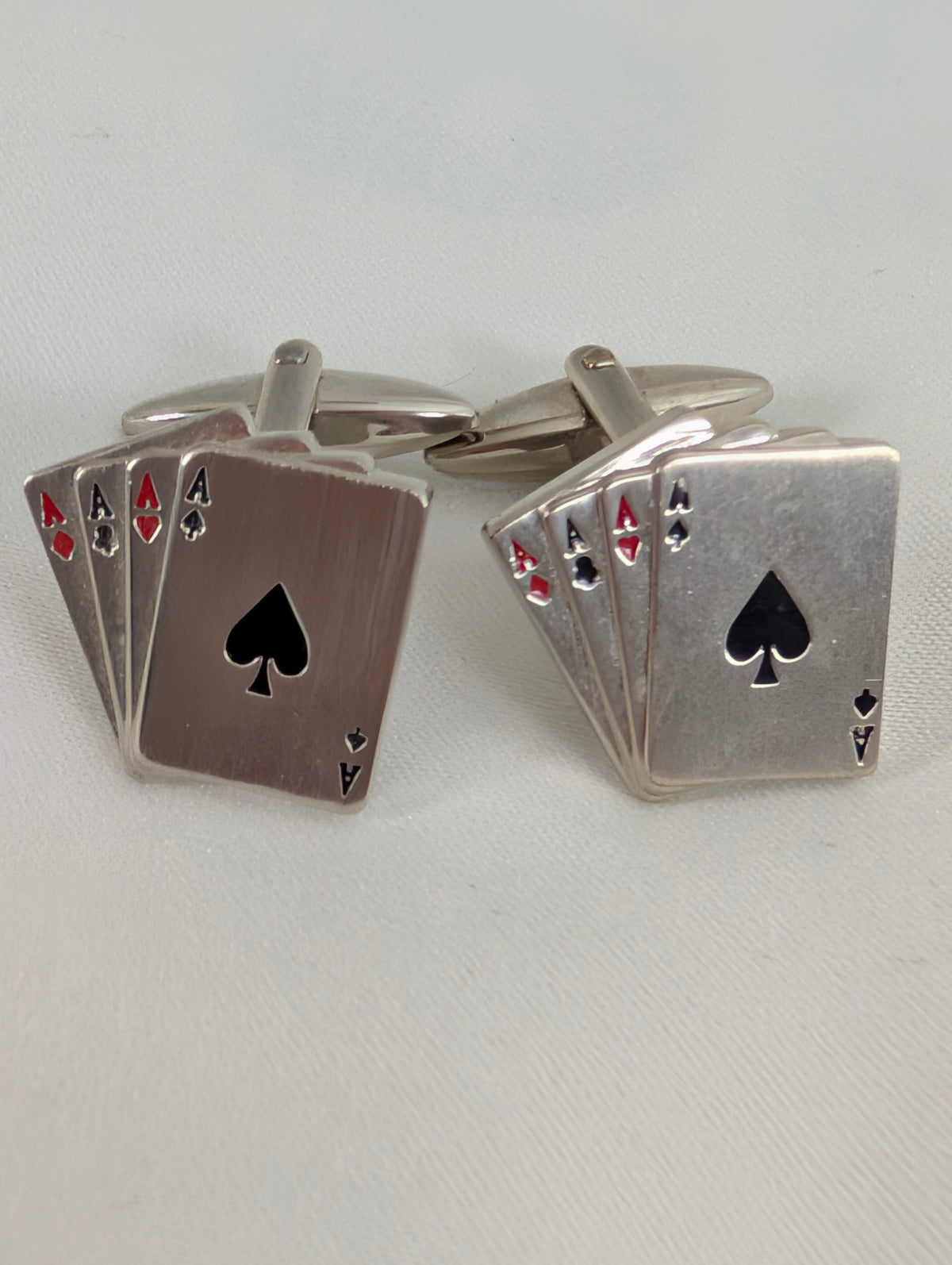 Vintage Playing Card Cufflinks, Four Aces Poker Cuff Links, Silver Tone Enamel Lucky Hand Vegas Casino Jewellery, Gambler Gift for Him Groom