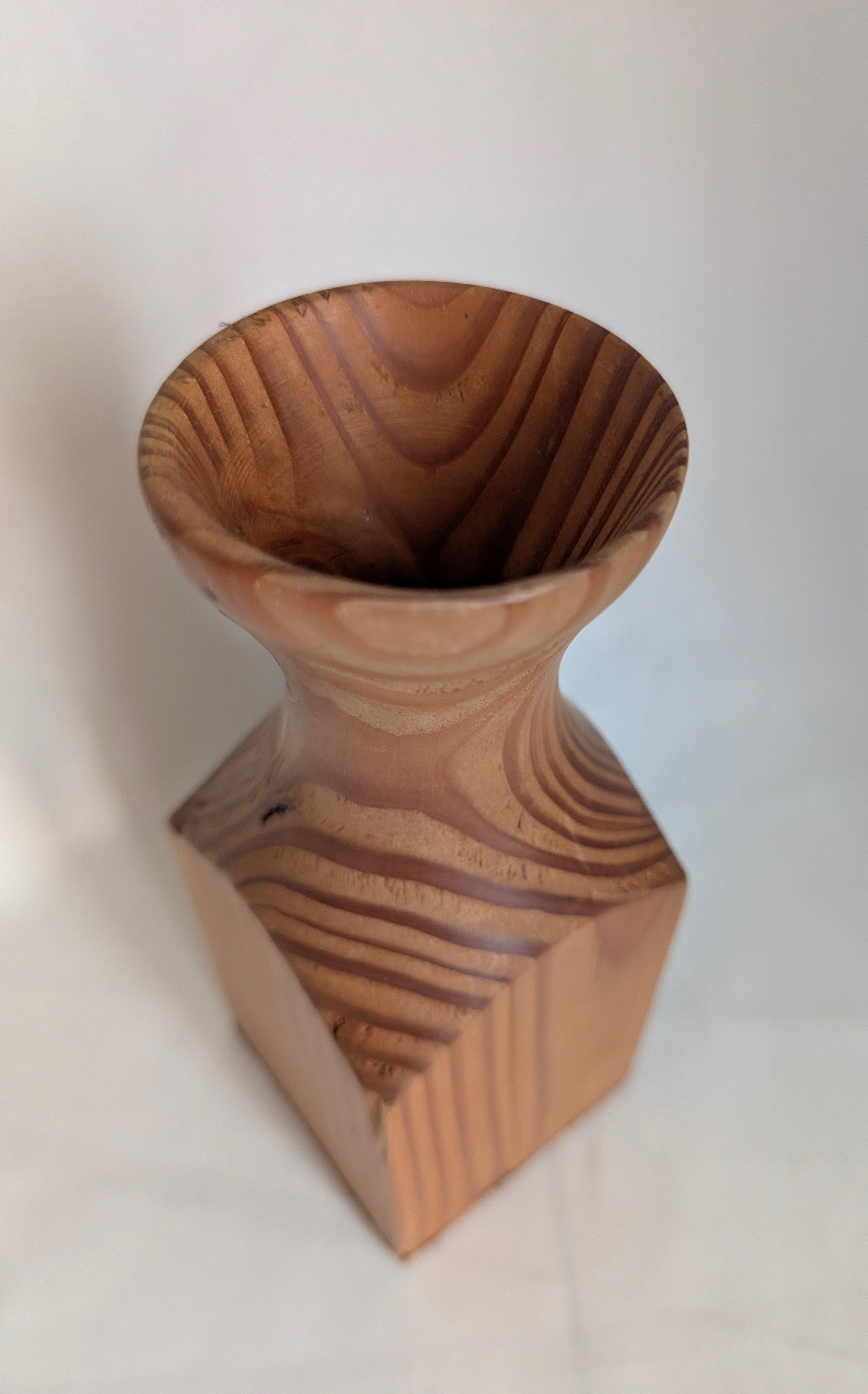 Hand Turned Wooden Vase with Natural Grain | Geometric Base Artisan Wood Vessel | Rustic Modern Organic Home Decor Gift