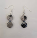 Grey Picasso Jasper Drop Earrings, Handmade Monochrome Veined Stone Dangle Earrings, Minimalist Coin Bead Boho Jewellery, Gift for Her