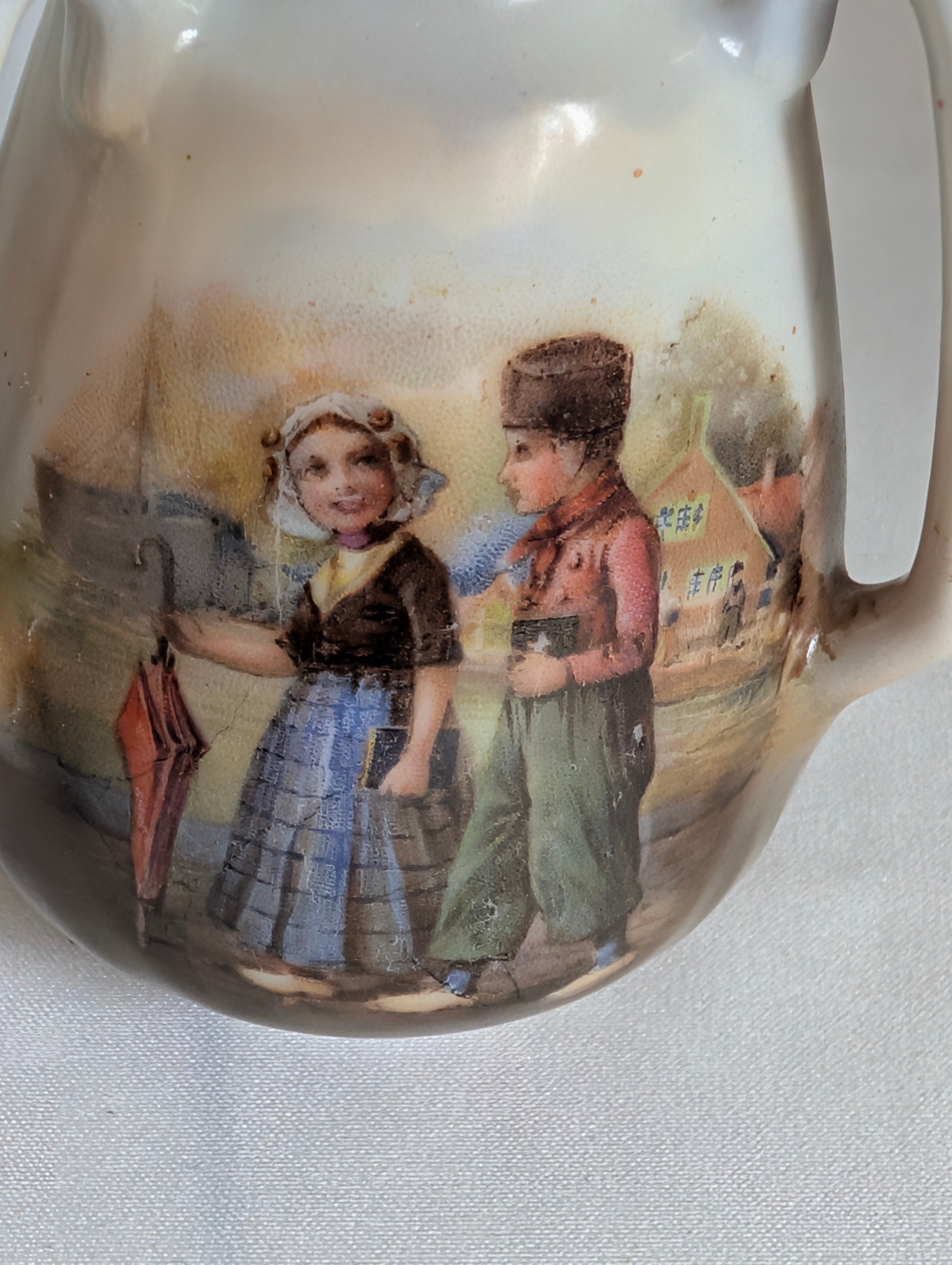 Antique Royal Bayreuth Bavaria Dutch Children Vases Pair Hand Painted Scene