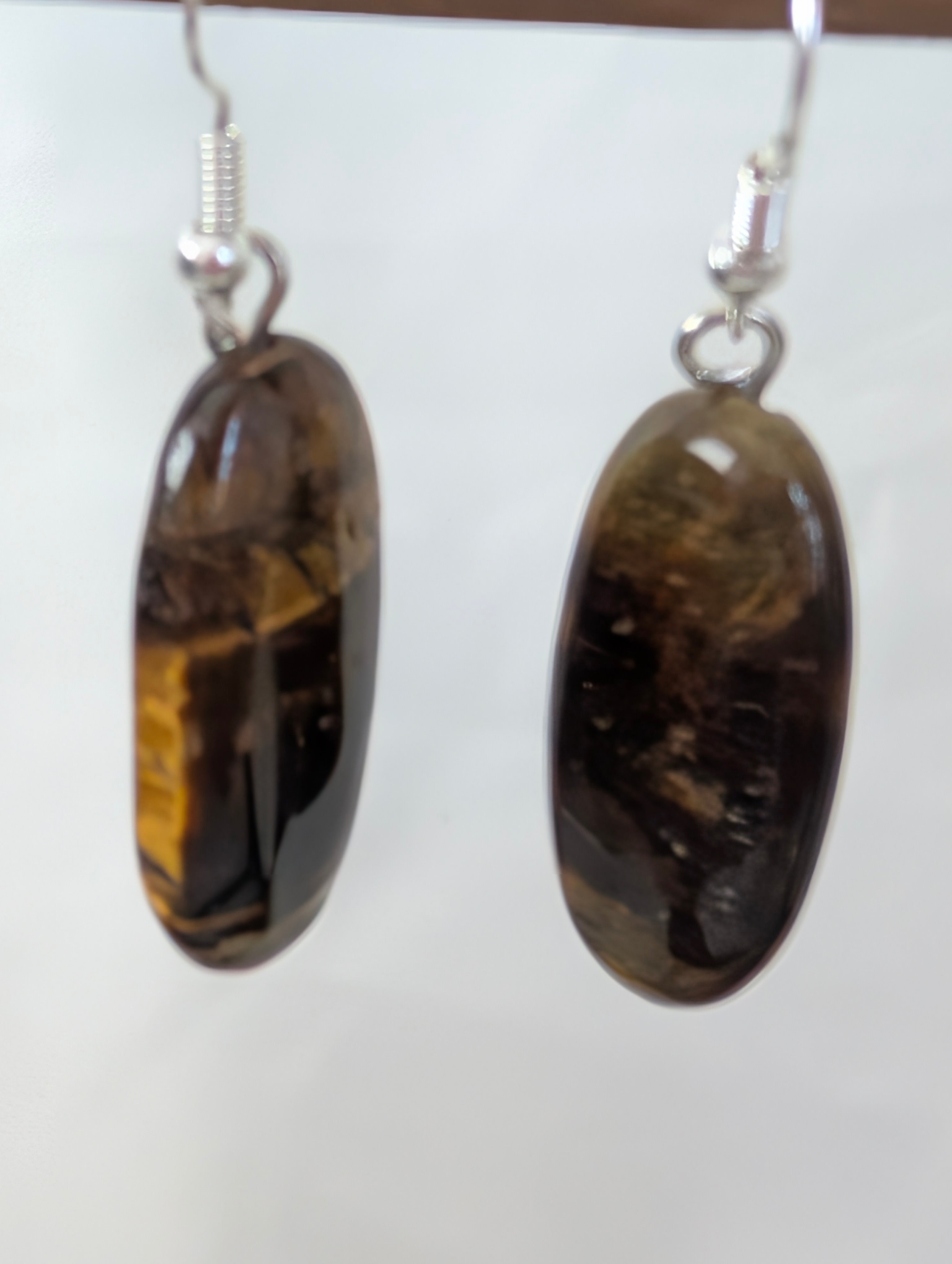 Tiger Eye Earrings, Natural Brown Oval Stone Drop Earrings, Handcrafted Boho Dangle Jewellery, Earthy Gemstone Gift for Her