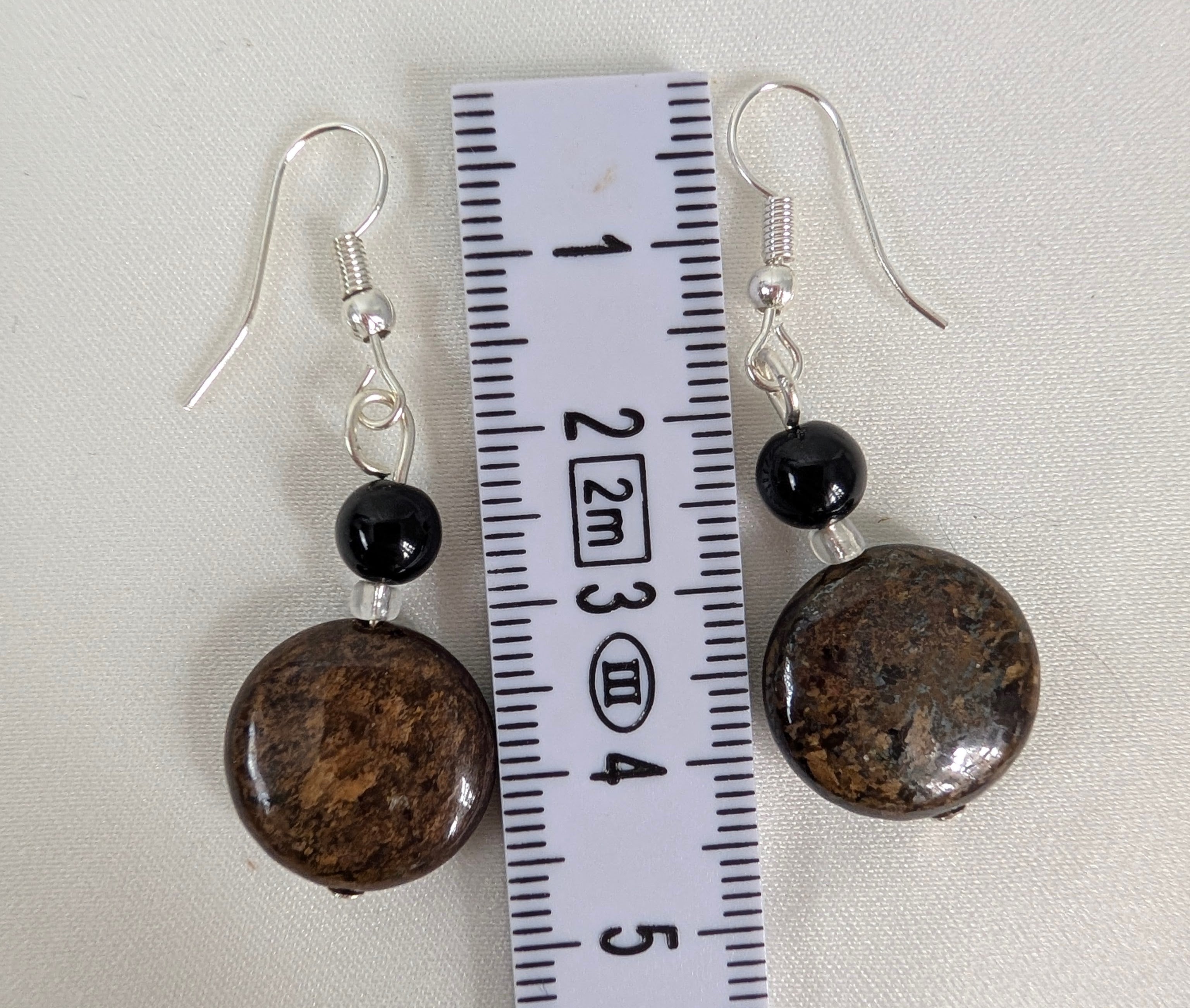 Bronzite and Black Onyx Earrings, Handmade Gemstone Drop Earrings, Natural Earthy Brown Stone Dangle Earrings, Bohemian Gift for Her