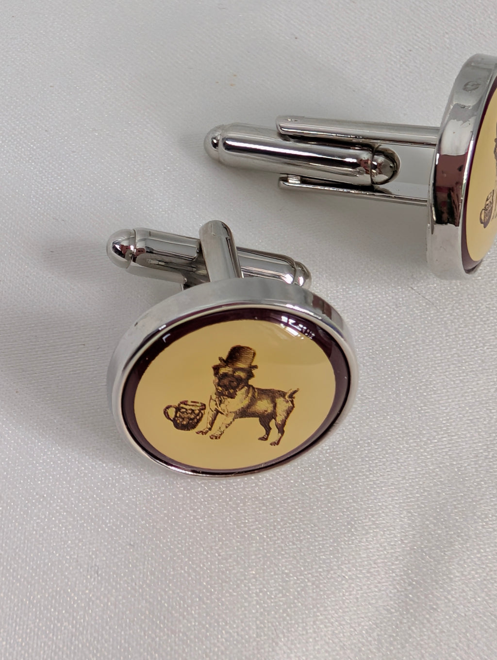 Vintage Style Bulldog Cufflinks and Tie Clip Set, Novelty Mens Dog Cufflinks Tie Bar Gift Boxed, Silver Tone Groom Groomsmen Wedding