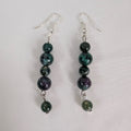 Ruby Zoisite Beaded Drop Earrings, Natural Green & Purple Gemstone Dangle Earrings, Handmade Long Bohemian Jewellery, Earthy Statement Gift