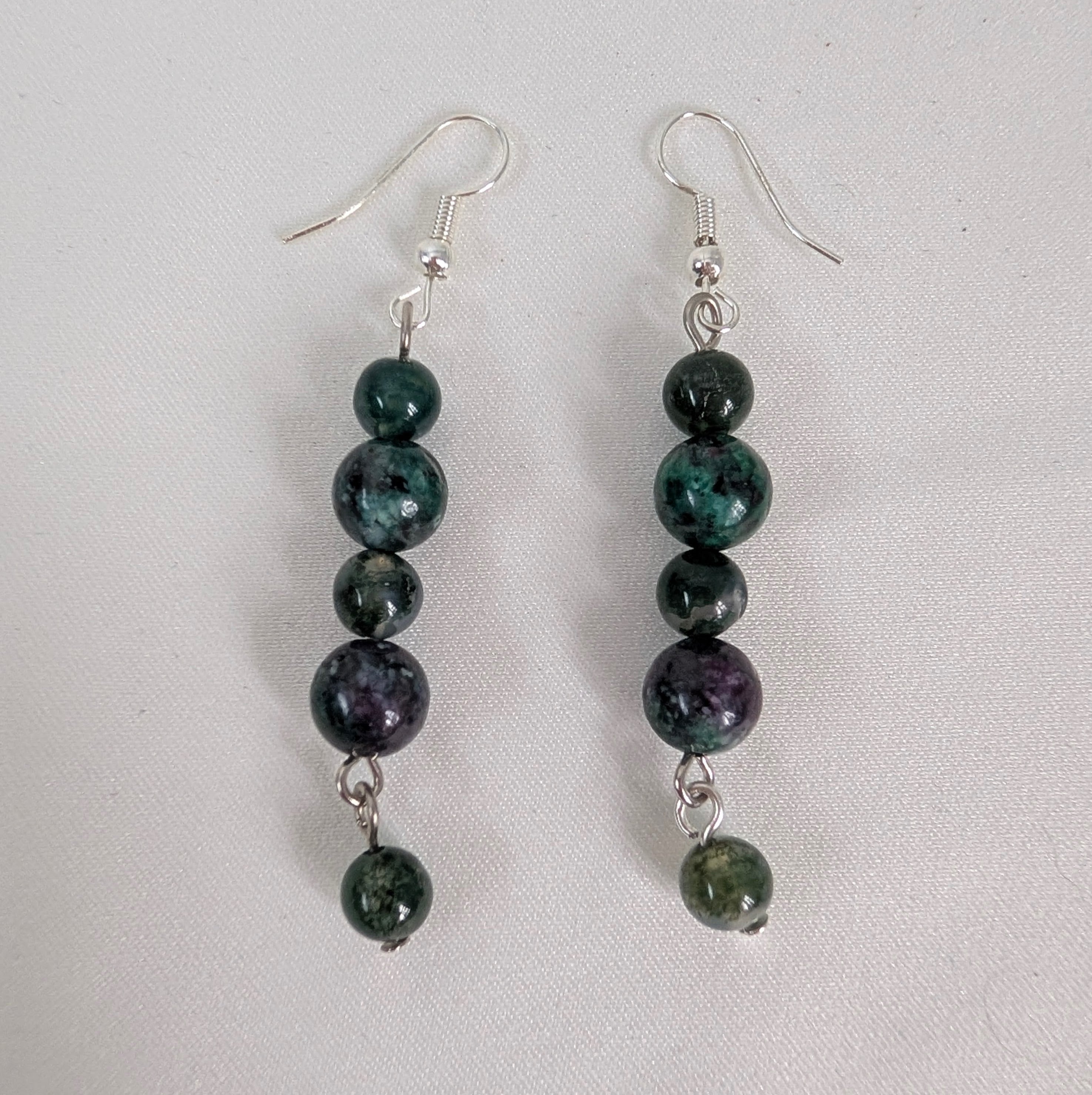 Ruby Zoisite Beaded Drop Earrings, Natural Green & Purple Gemstone Dangle Earrings, Handmade Long Bohemian Jewellery, Earthy Statement Gift