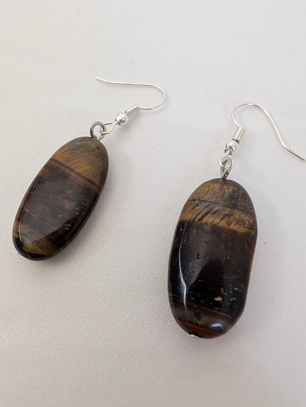 Tiger Eye Earrings, Natural Brown Oval Stone Drop Earrings, Handcrafted Boho Dangle Jewellery, Earthy Gemstone Gift for Her