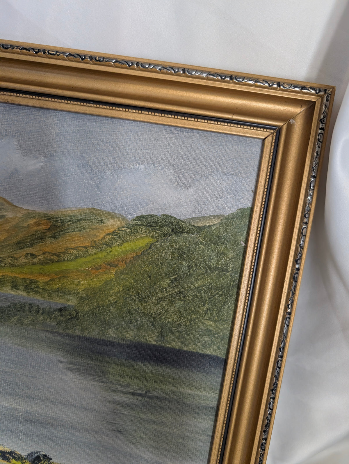 Coniston Water Lake District Original Oil Painting 1982 by Mary Edmondson, Framed Vintage English Country Landscape Wall Art, Cumbria