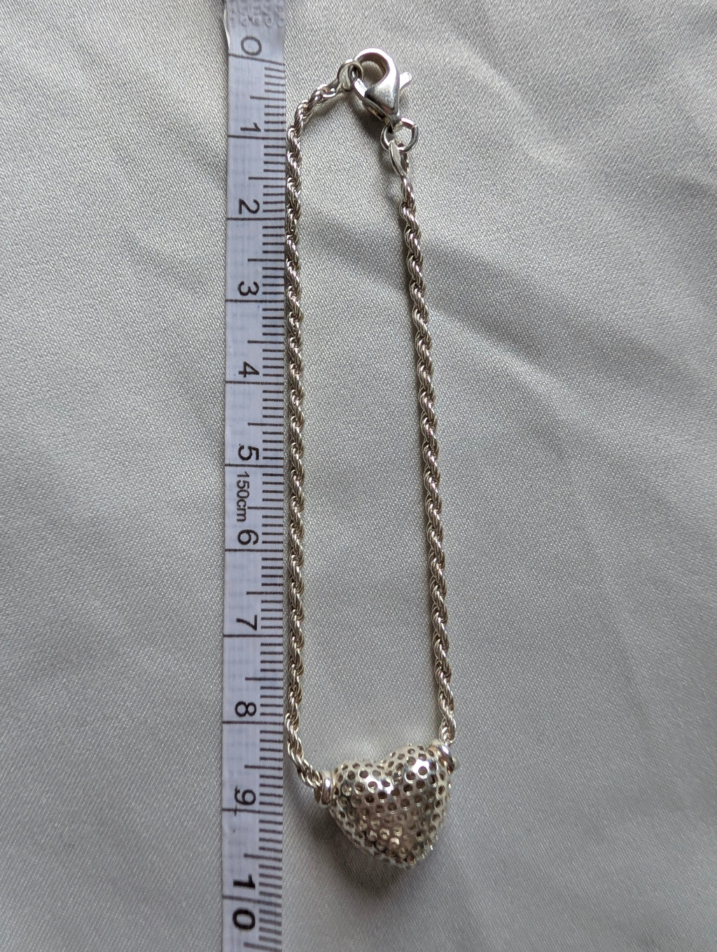 Vintage Sterling Silver Puffed Heart Bracelet 925 Italy Perforated Honeycomb Rope Chain, Romantic Filigree Gift, Something Old Story Told