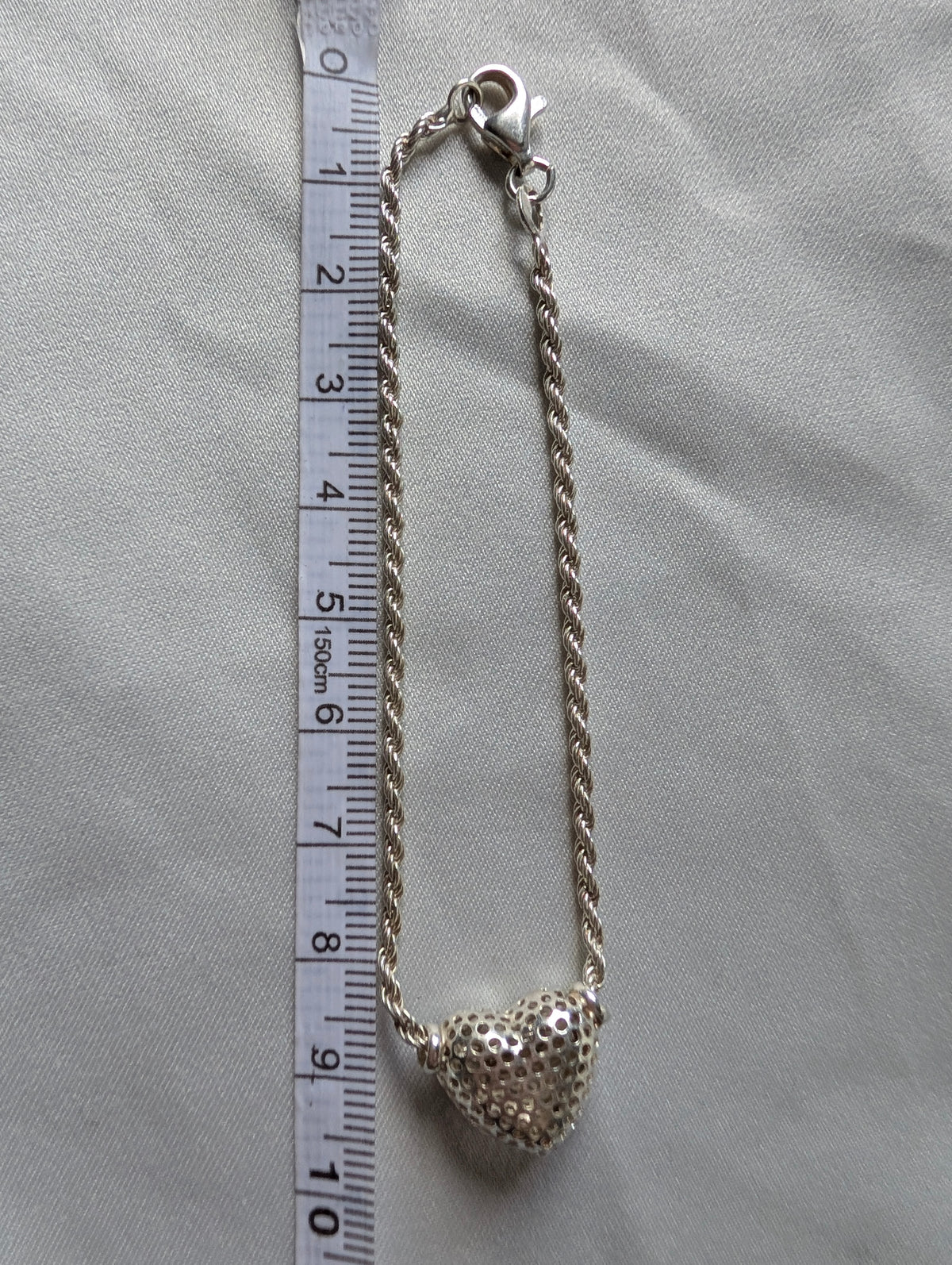 Vintage Sterling Silver Puffed Heart Bracelet 925 Italy Perforated Honeycomb Rope Chain, Romantic Filigree Gift, Something Old Story Told