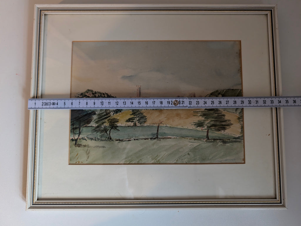 Vintage Original Landscape Watercolour Painting, Framed English Countryside Abbey Ruins Wall Art, 36cm x 30cm