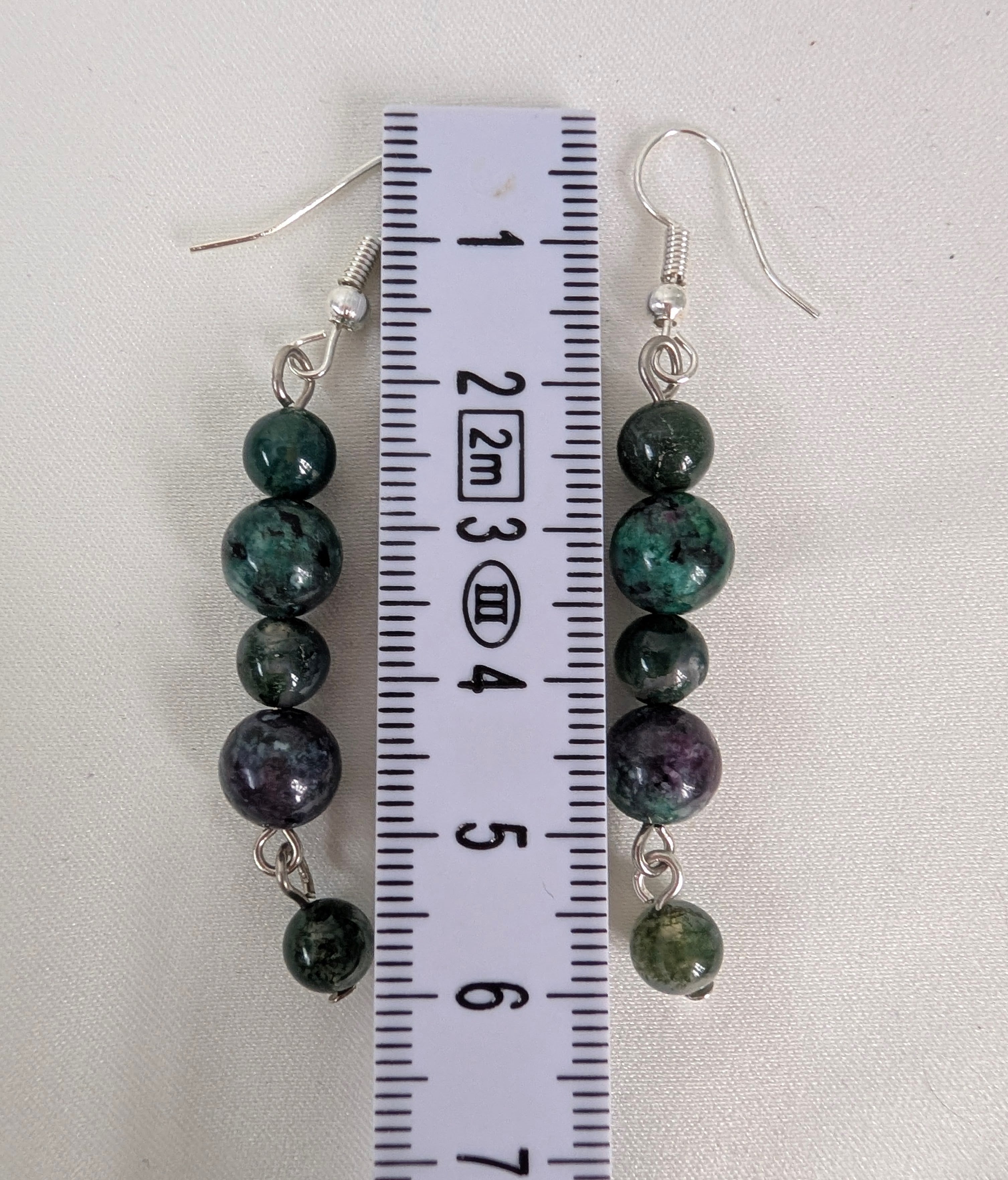 Ruby Zoisite Beaded Drop Earrings, Natural Green & Purple Gemstone Dangle Earrings, Handmade Long Bohemian Jewellery, Earthy Statement Gift
