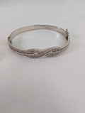 Vintage 925 Sterling Silver Bangle Bracelet, Sparkling Pave CZ Crossover Hinged Bangle, Bridal Evening Cuff,