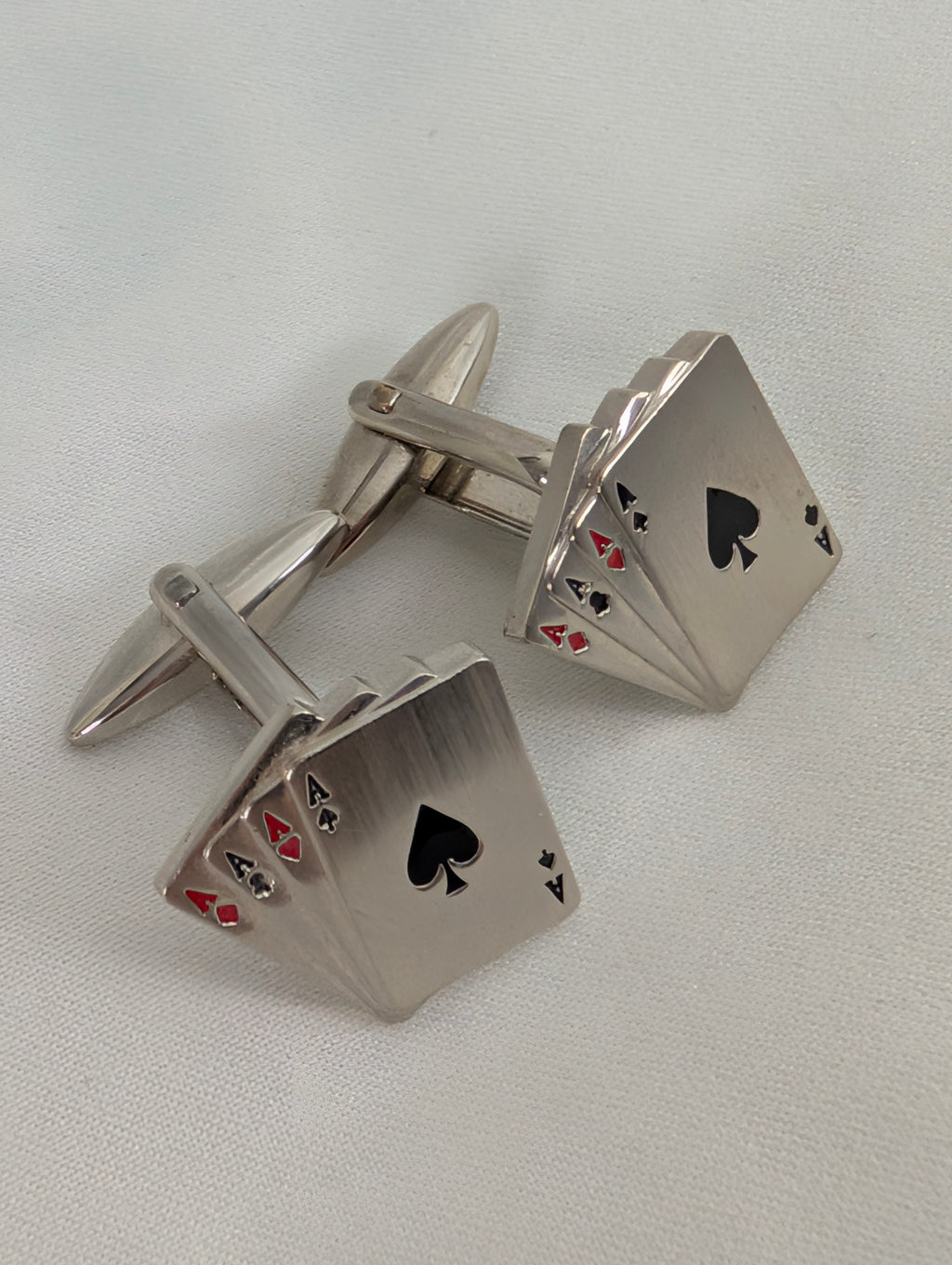 Vintage Playing Card Cufflinks, Four Aces Poker Cuff Links, Silver Tone Enamel Lucky Hand Vegas Casino Jewellery, Gambler Gift for Him Groom