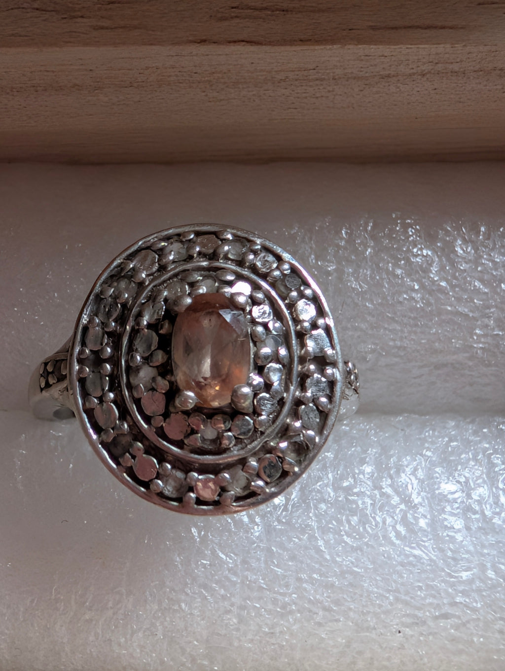 Vintage Sterling Silver Smoky Quartz Halo Ring Ornate Oval Gemstone Cocktail Ring
