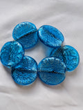 Vintage Murano Style Art Glass Foil Bead Stretch Bracelet, Cobalt Aqua Blue Glass Disc Bracelet, Chunky Statement Jewellery