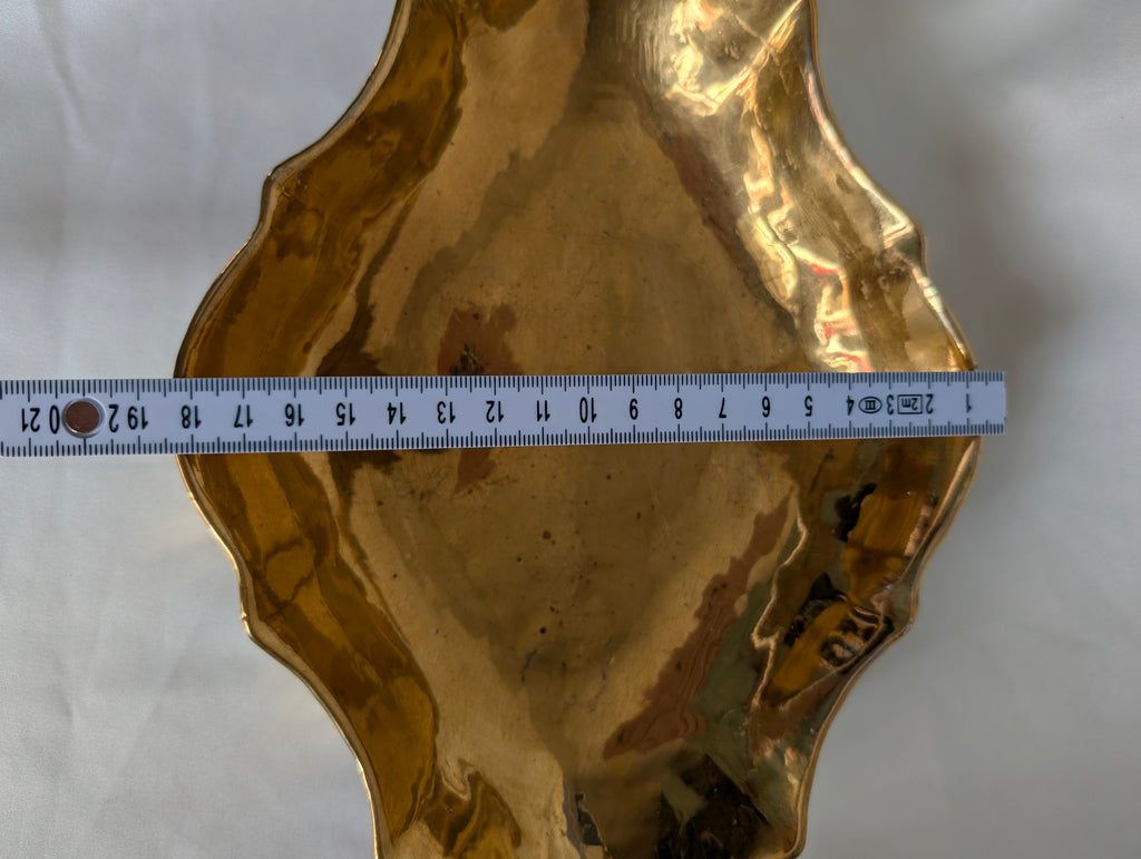 Vintage Scalloped Gilt Ceramic Trinket Dish – Hand-Signed Gold Leaf Style Vide-Poche & Jewellery Tray