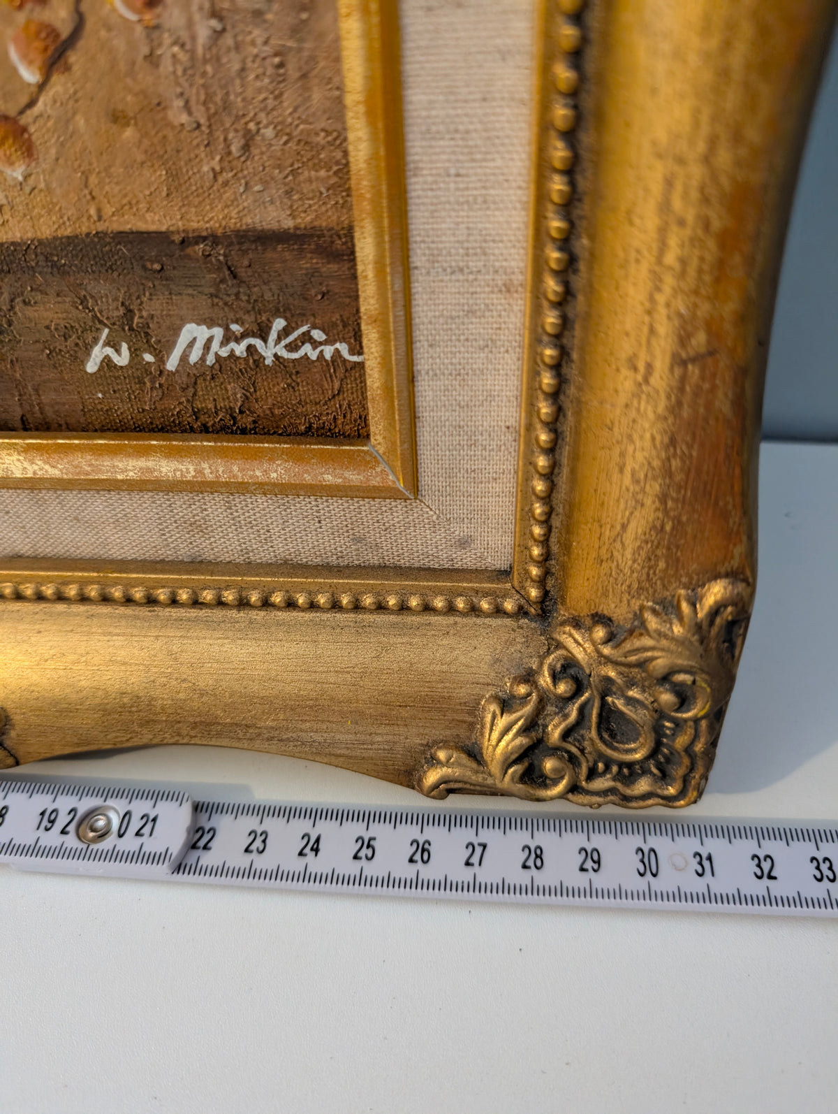 Vintage Floral Oil Painting in Ornate Gilt Frame, White Calla Lily Still Life Canvas, Signed W Mirkin Rococo Gold Frame Botanical Wall Art