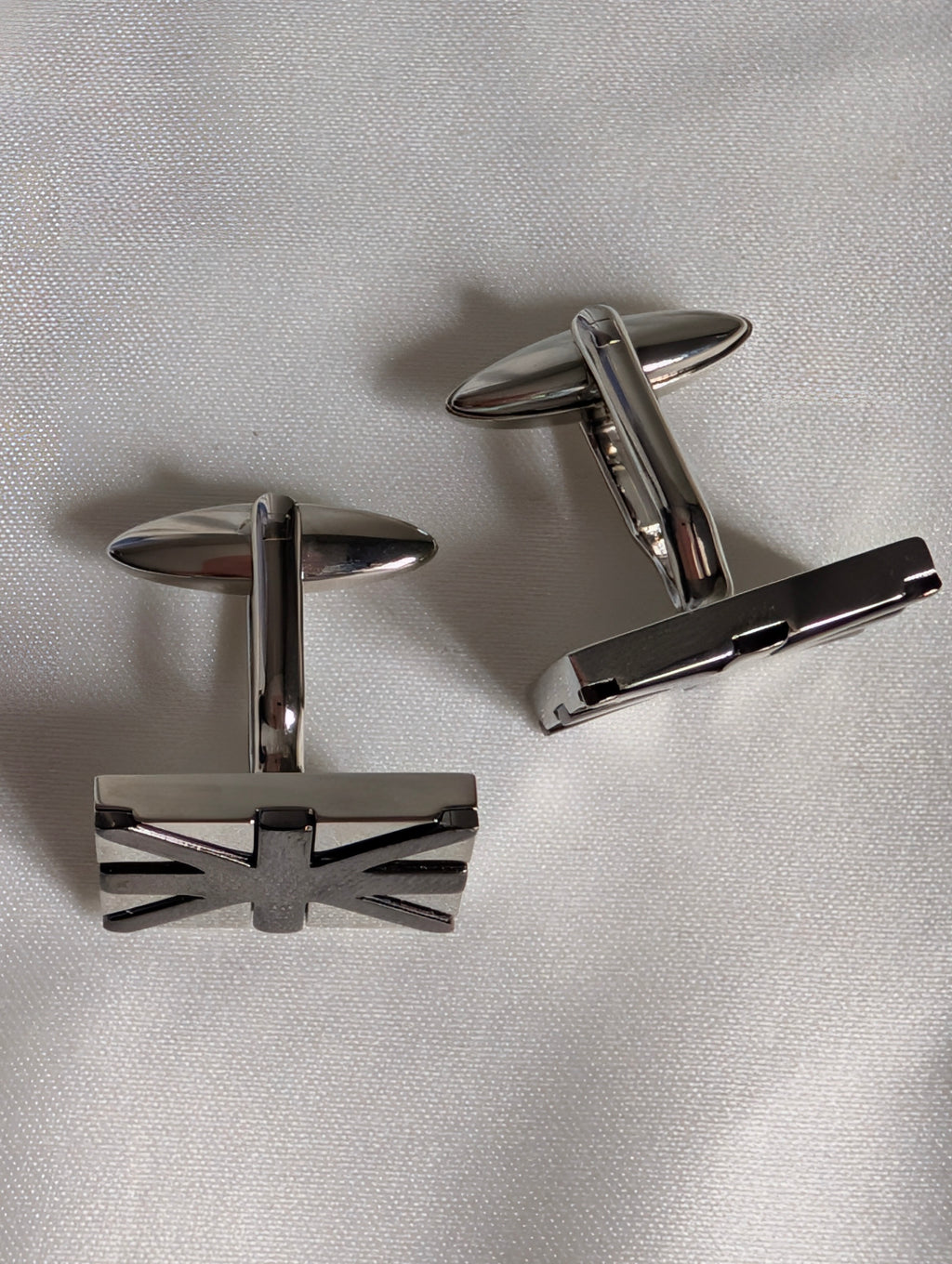 Silver Union Jack Cufflinks, British Flag Gunmetal Cuff Links, Modern Mens Formal Suit Accessories