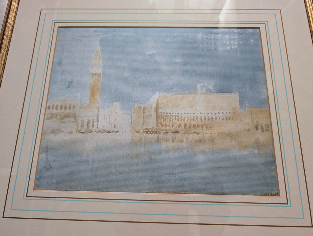 Framed J.M.W. Turner Watercolour Print – 'Venice: The Campanile and the Palace of the Doge' in Distressed Gilt Frame