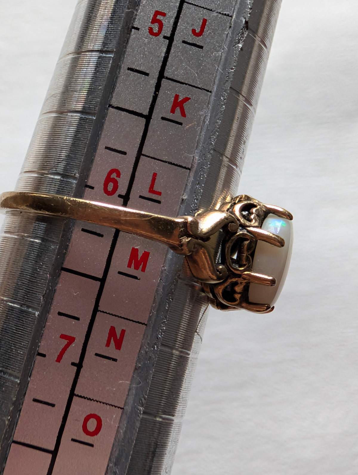 Vintage 9ct Solid Gold Opal Solitaire Ring Size L / US 5.75, Art Nouveau Filigree Scroll Shoulders, October Birthstone Heirloom Promise Ring