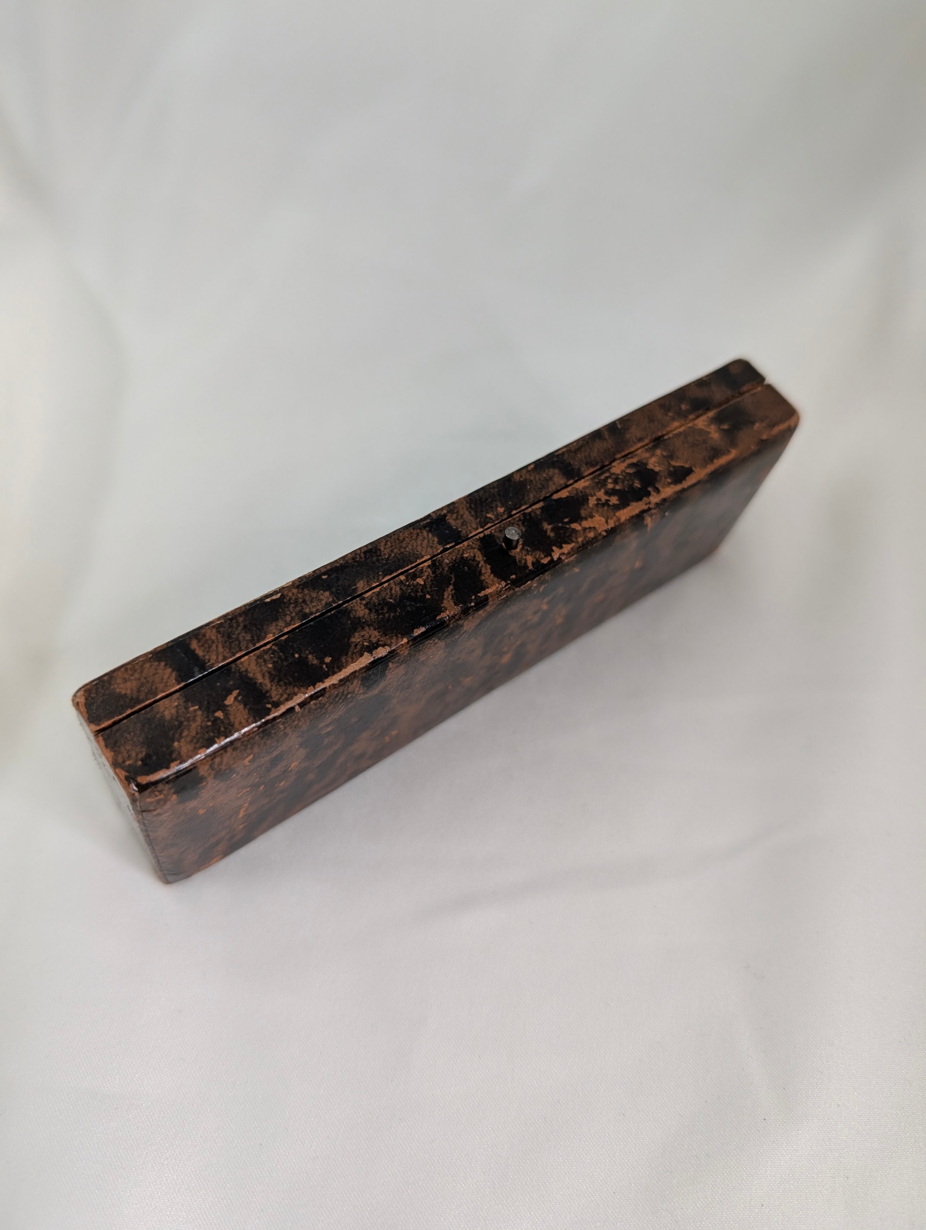Antique Victorian Faux Tortoiseshell Jewellery Box, Edwardian Pen Case, Gilt Tooled Velvet Lined Presentation Box, Brooch Display Case