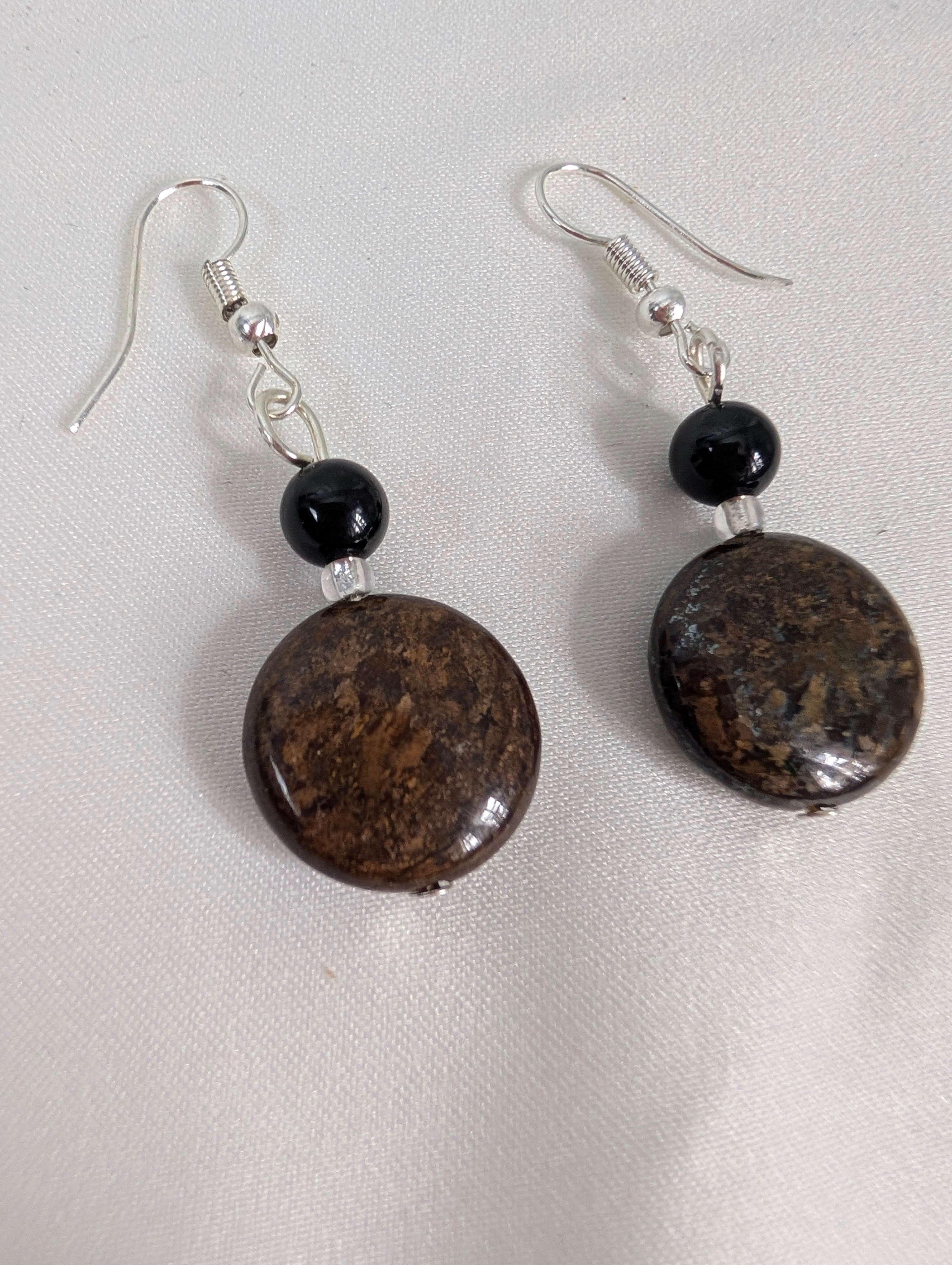 Bronzite and Black Onyx Earrings, Handmade Gemstone Drop Earrings, Natural Earthy Brown Stone Dangle Earrings, Bohemian Gift for Her