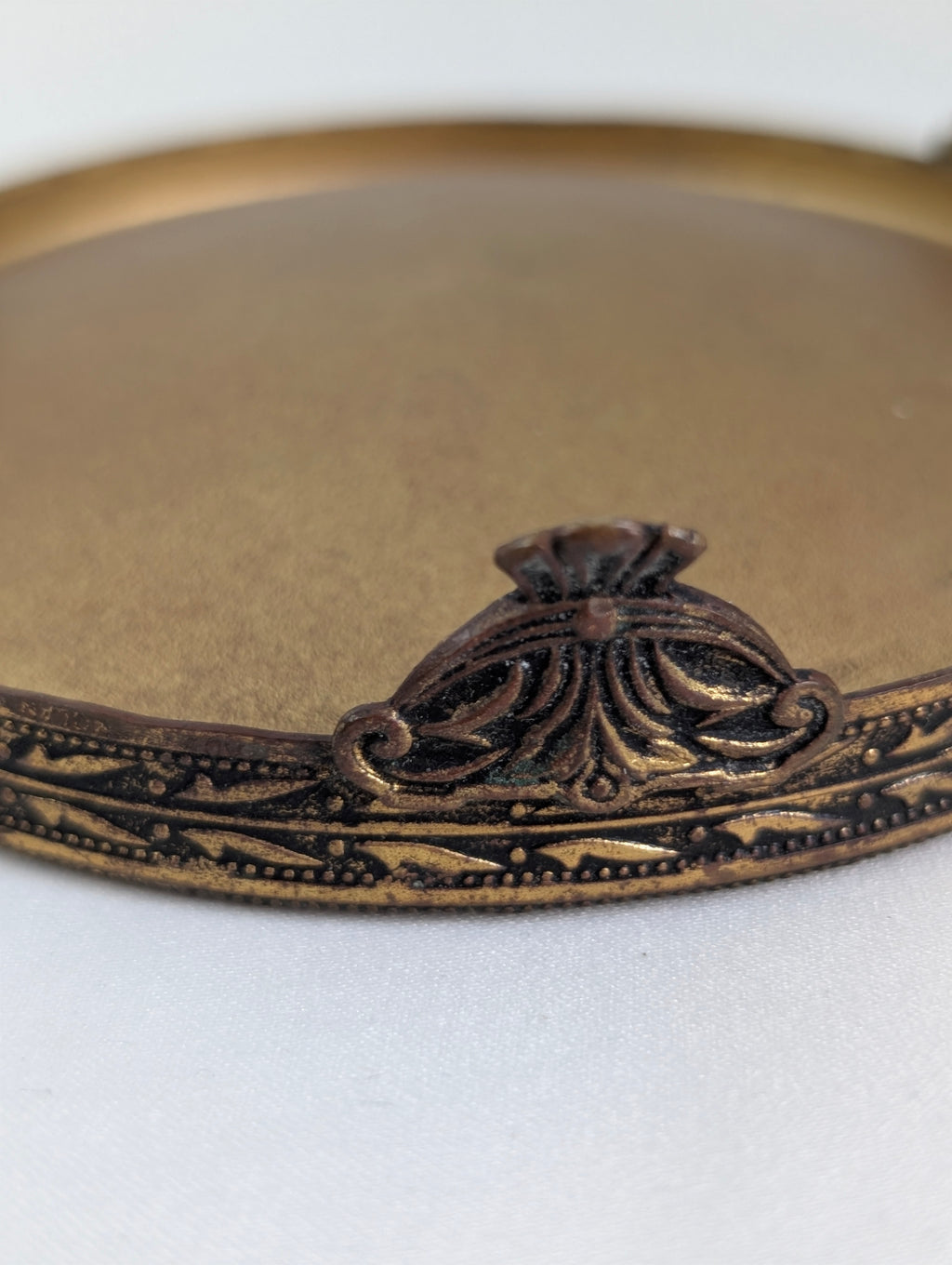 Vintage Embroidered Petit Point Dressing Table Tray, Gilt Ormolu Footed Vanity Trinket Dish, Glass Floral Coaster
