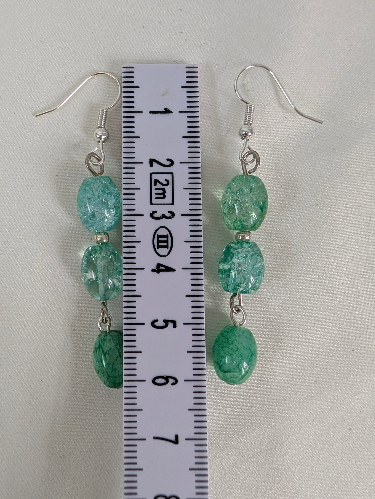 Green Crackle Quartz Earrings, Handmade Drop Dangle Earrings, Sea Green Beaded Drop Earrings, Silver Tone Artisan Jewellery Gift For Her