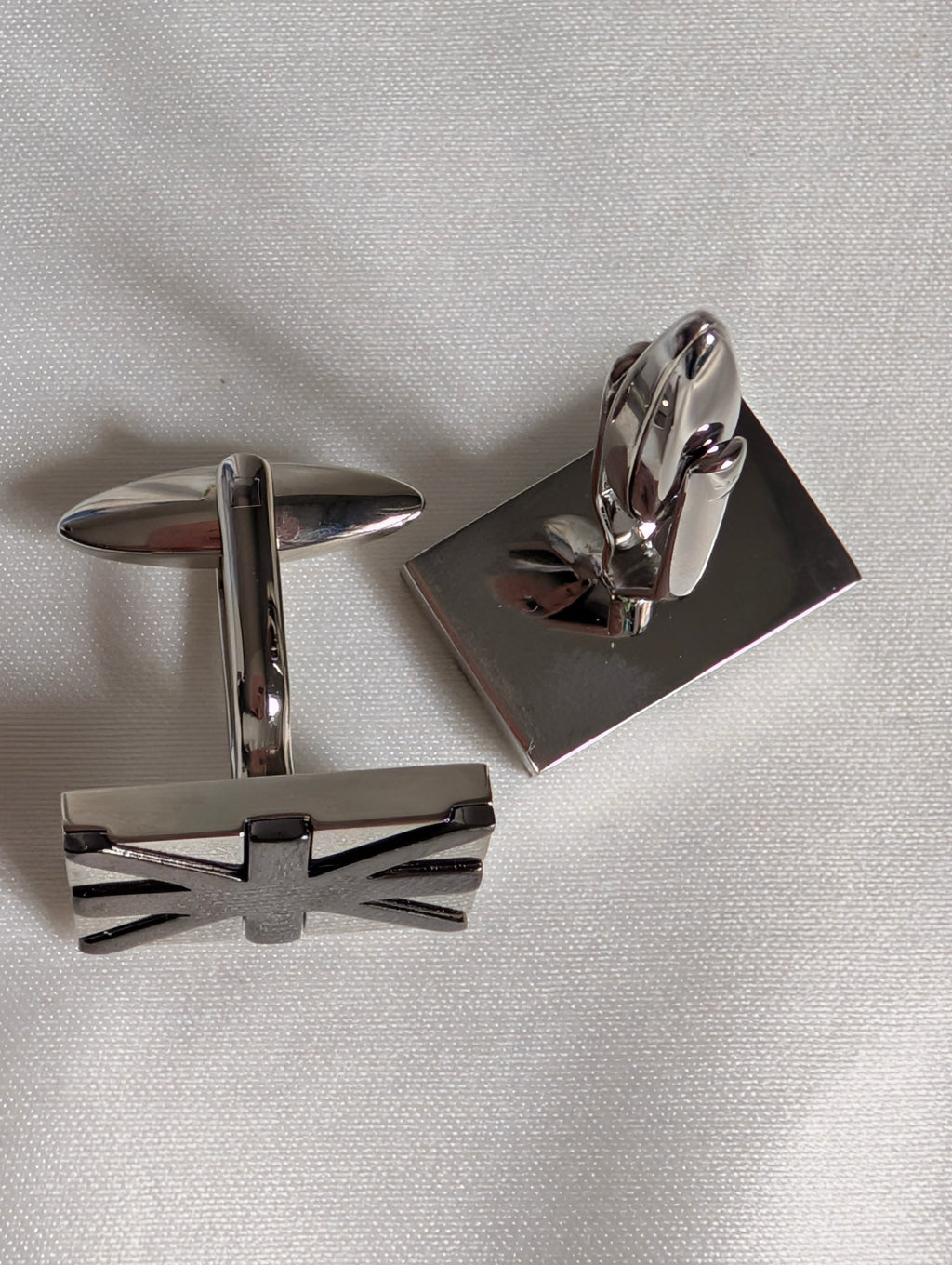 Silver Union Jack Cufflinks, British Flag Gunmetal Cuff Links, Modern Mens Formal Suit Accessories