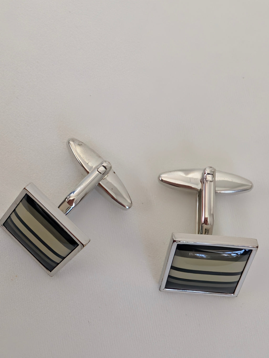 Fred Bennett Cufflinks, Silver Tone Striped Enamel Square Cufflinks, Designer Mens Suit Accessories, Groomsman Father of the Bride Gift