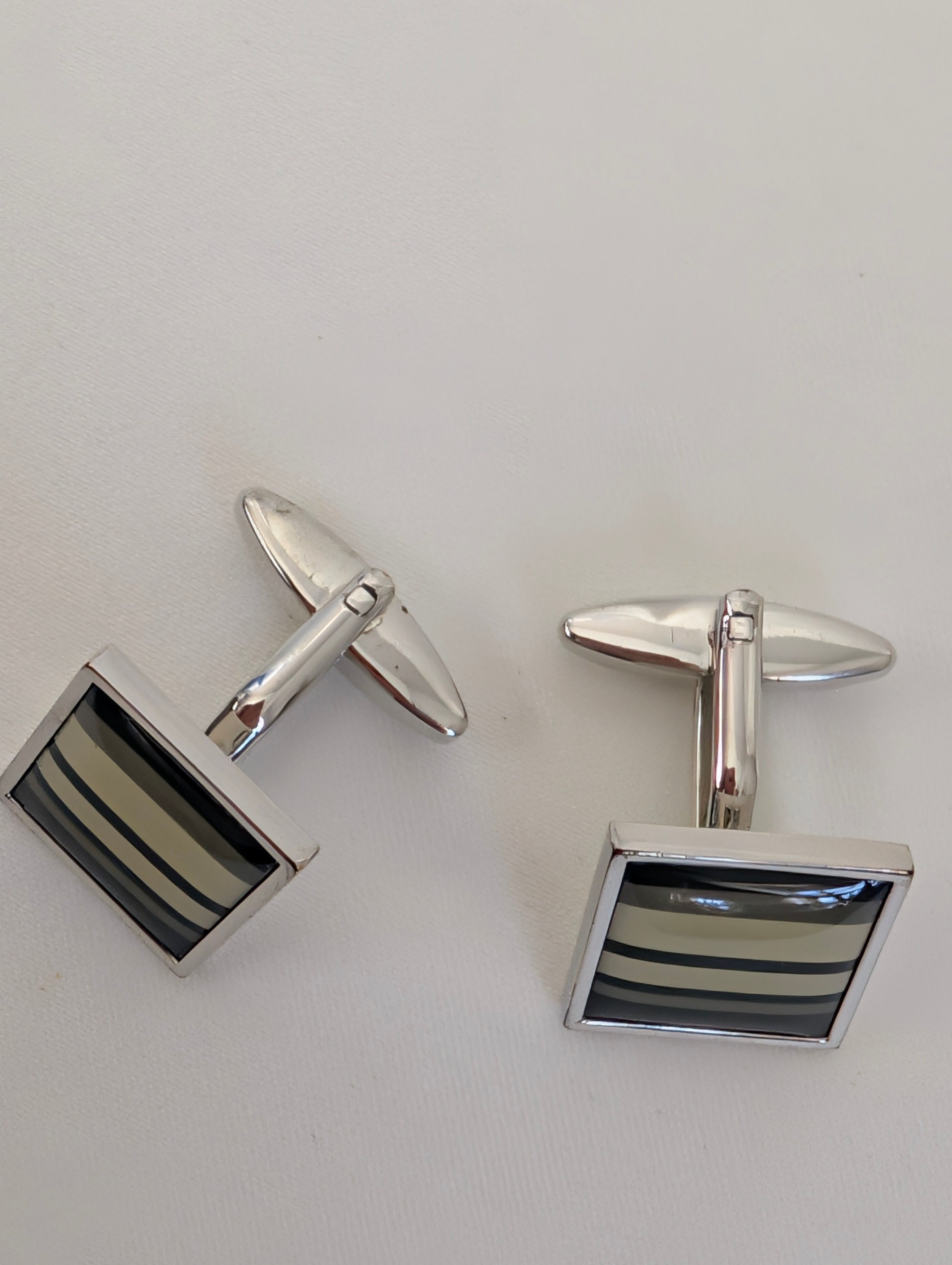 Fred Bennett Cufflinks, Silver Tone Striped Enamel Square Cufflinks, Designer Mens Suit Accessories, Groomsman Father of the Bride Gift