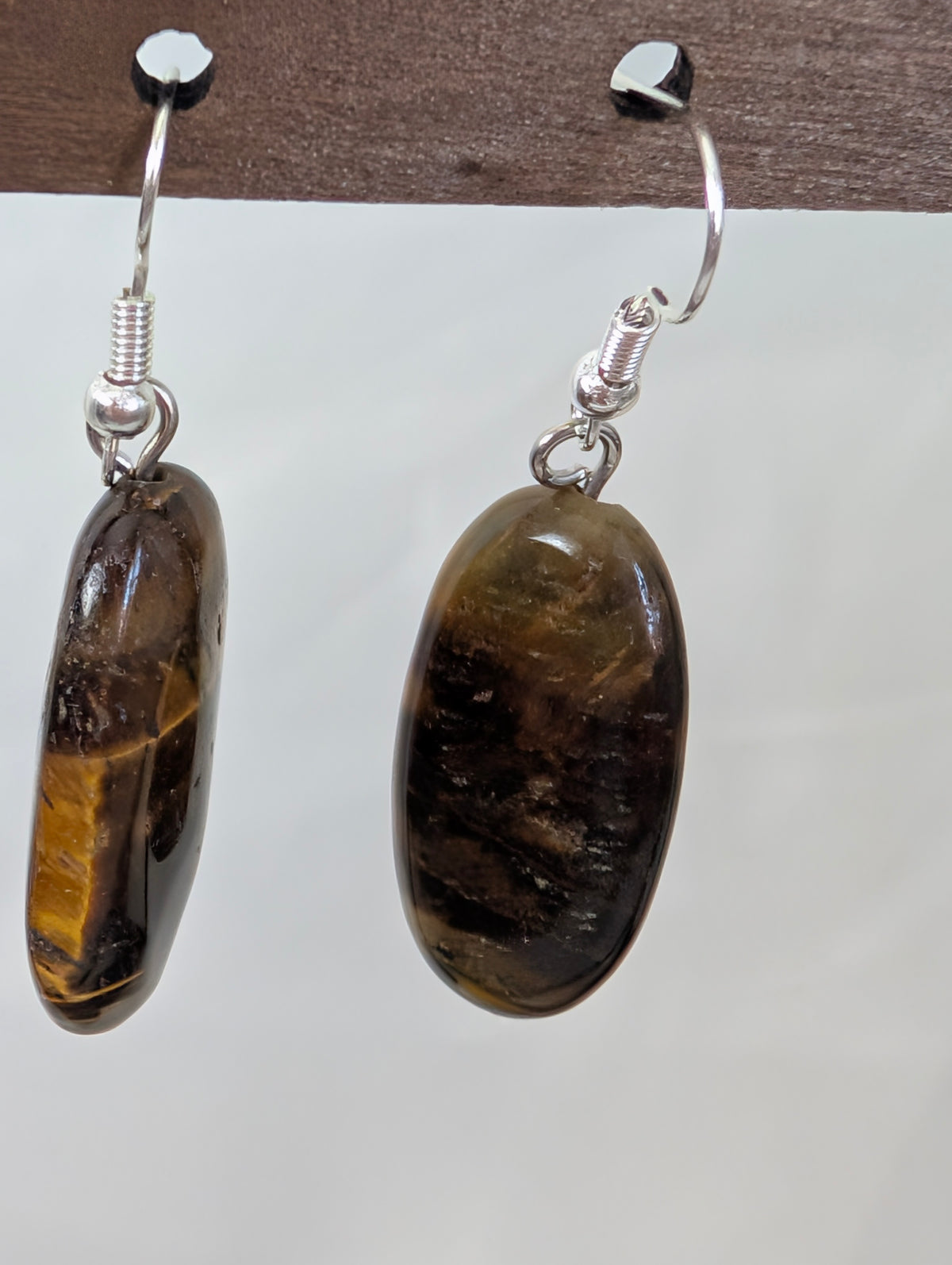 Tiger Eye Earrings, Natural Brown Oval Stone Drop Earrings, Handcrafted Boho Dangle Jewellery, Earthy Gemstone Gift for Her