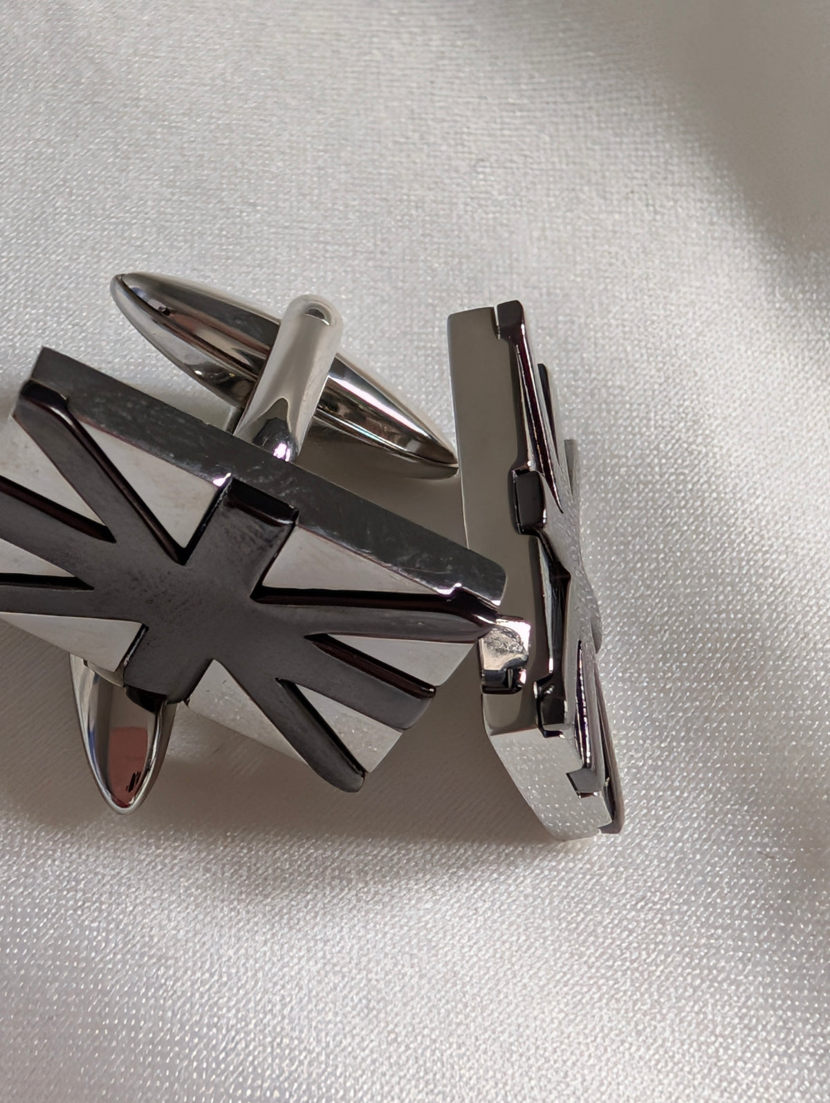 Silver Union Jack Cufflinks, British Flag Gunmetal Cuff Links, Modern Mens Formal Suit Accessories