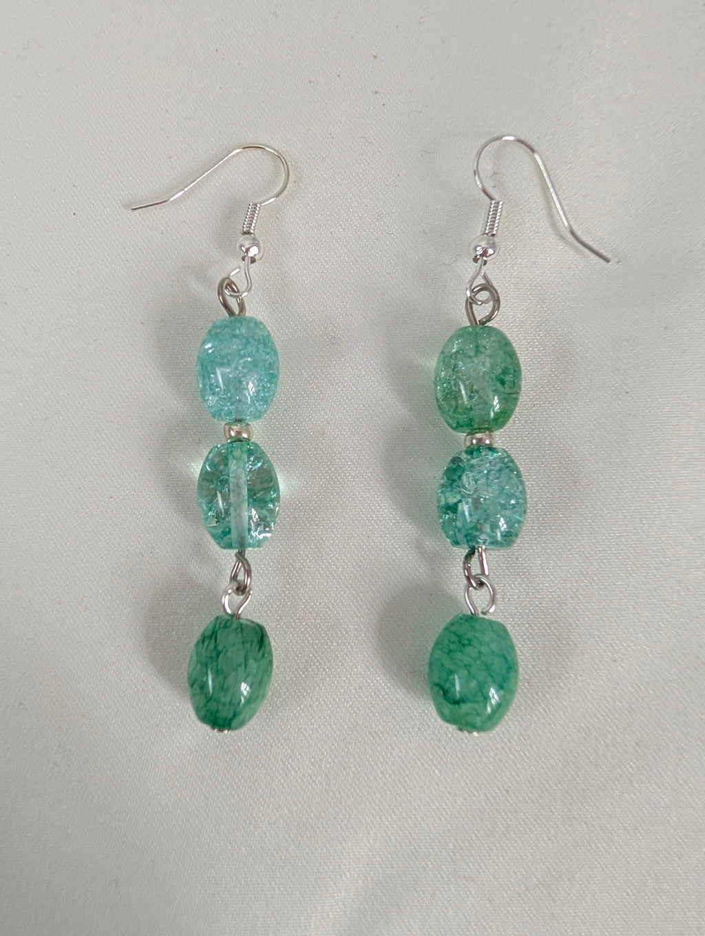 Green Crackle Quartz Earrings, Handmade Drop Dangle Earrings, Sea Green Beaded Drop Earrings, Silver Tone Artisan Jewellery Gift For Her