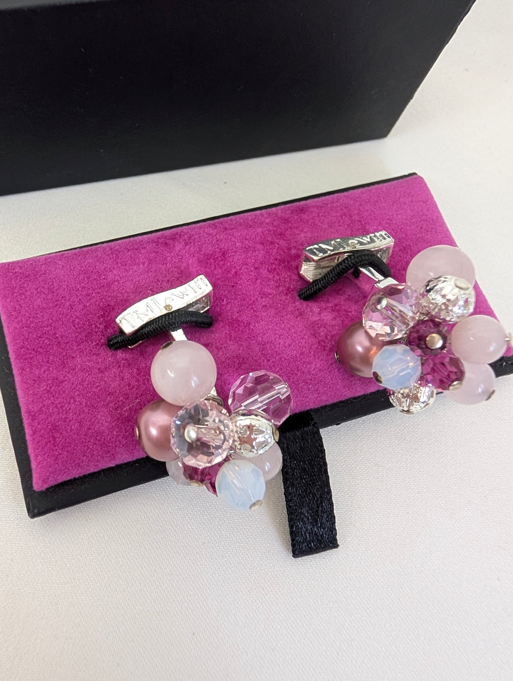 Vintage TM Lewin Beaded Cluster Cufflinks, Pink & Purple Crystal Glass Pearl Cuff Links, Elegant Formal Evening Wedding Groom Cufflinks