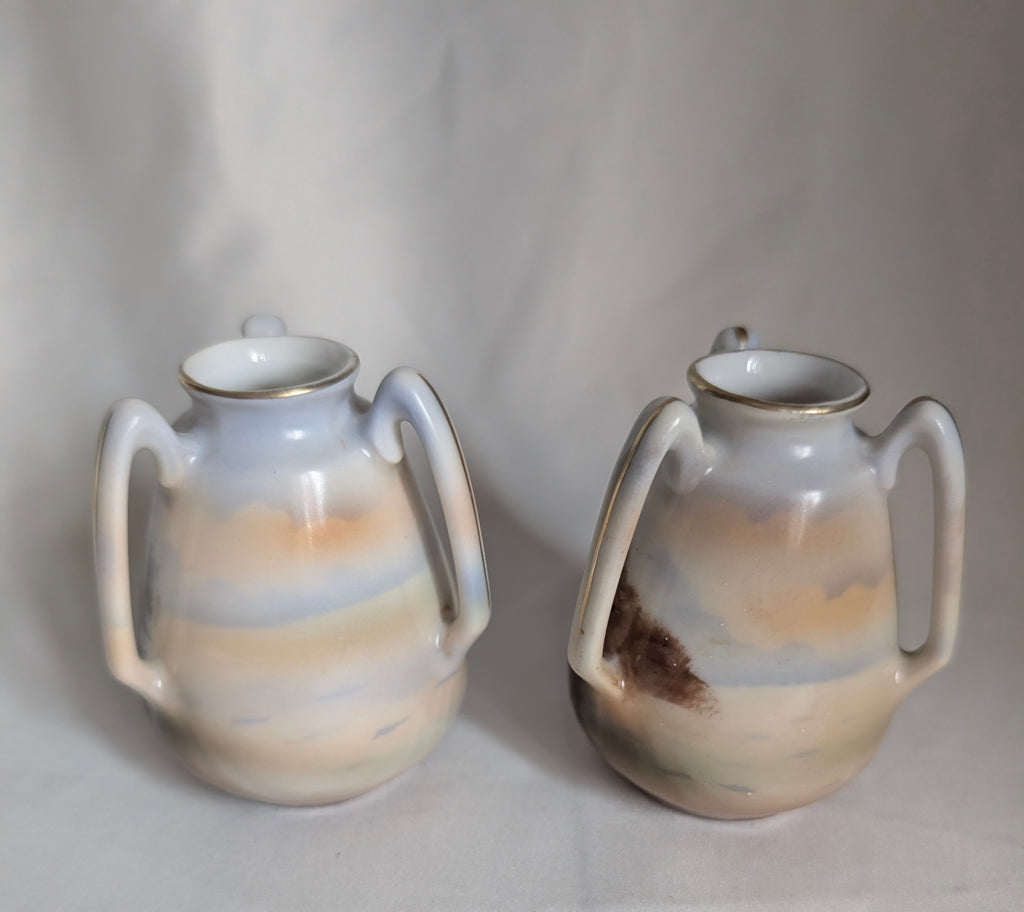 Antique Royal Bayreuth Bavaria Dutch Children Vases Pair Hand Painted Scene