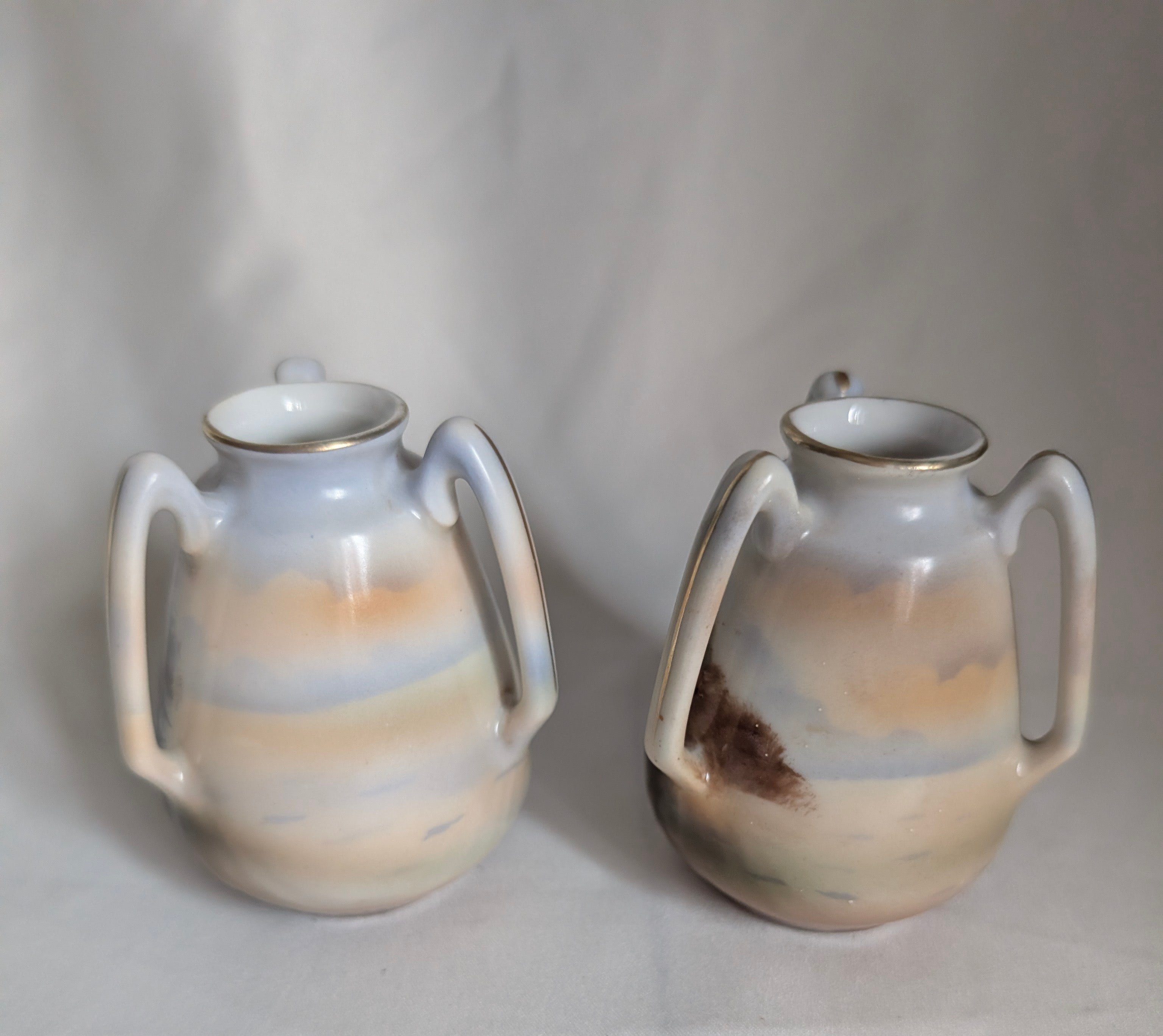 Antique Royal Bayreuth Bavaria Dutch Children Vases Pair Hand Painted Scene