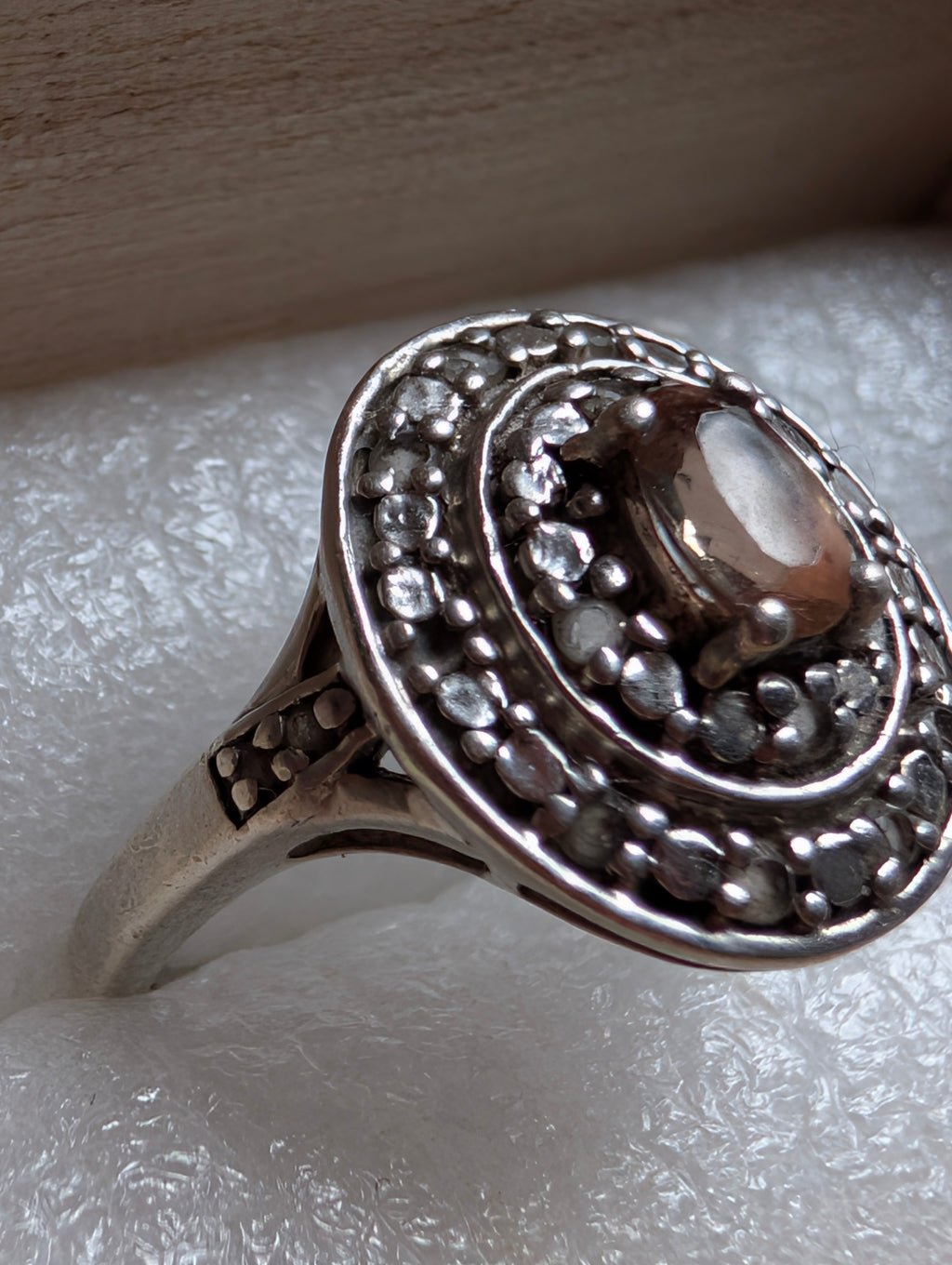 Vintage Sterling Silver Smoky Quartz Halo Ring Ornate Oval Gemstone Cocktail Ring