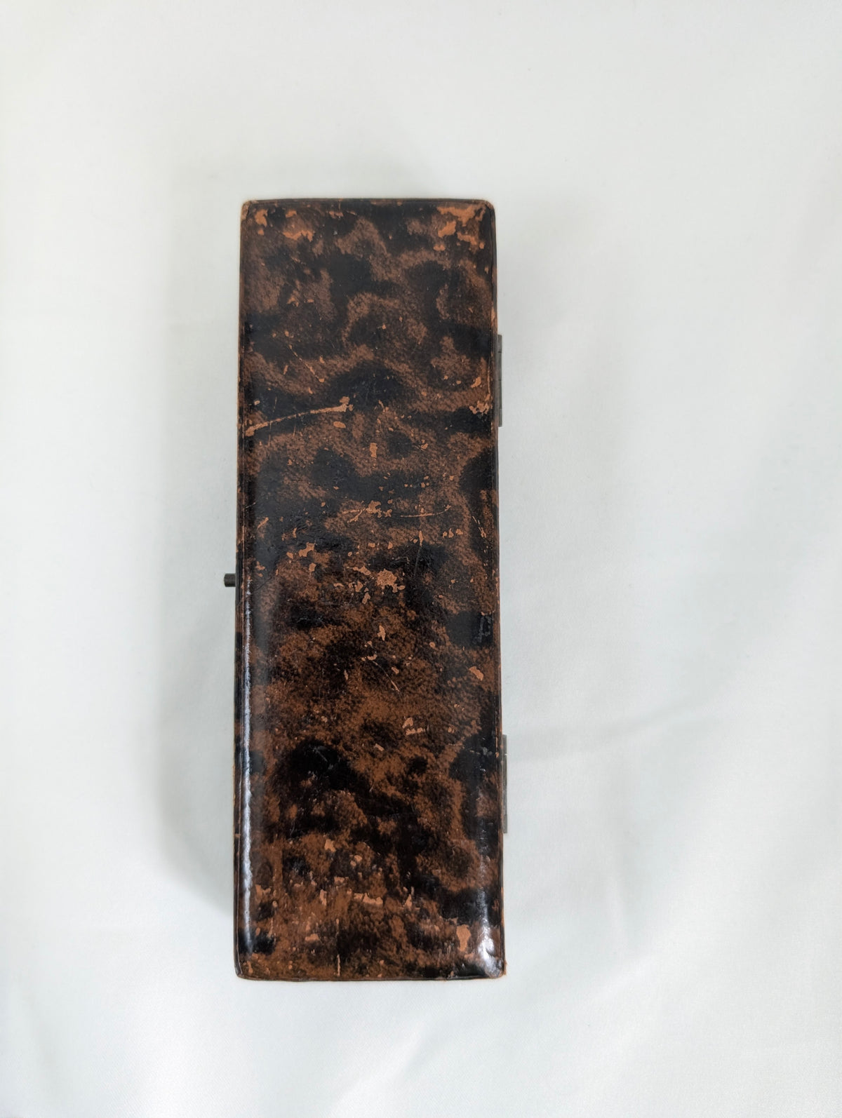 Antique Victorian Faux Tortoiseshell Jewellery Box, Edwardian Pen Case, Gilt Tooled Velvet Lined Presentation Box, Brooch Display Case