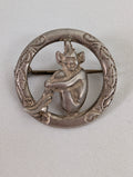Vintage Lincoln Imp Brooch Silver, Antique Mythical Pixie Gargoyle Pin, Celtic Ring Folklore Lucky Talisman