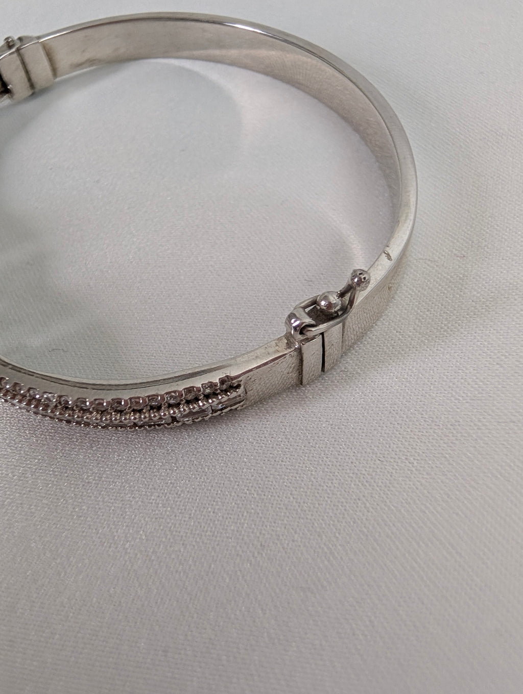 Vintage 925 Sterling Silver Bangle Bracelet, Sparkling Pave CZ Crossover Hinged Bangle, Bridal Evening Cuff,