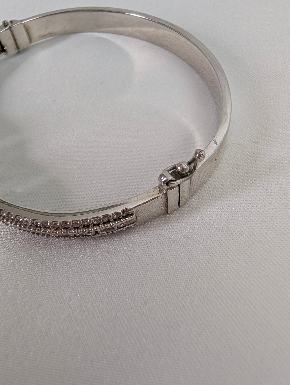 Vintage 925 Sterling Silver Bangle Bracelet, Sparkling Pave CZ Crossover Hinged Bangle, Bridal Evening Cuff,